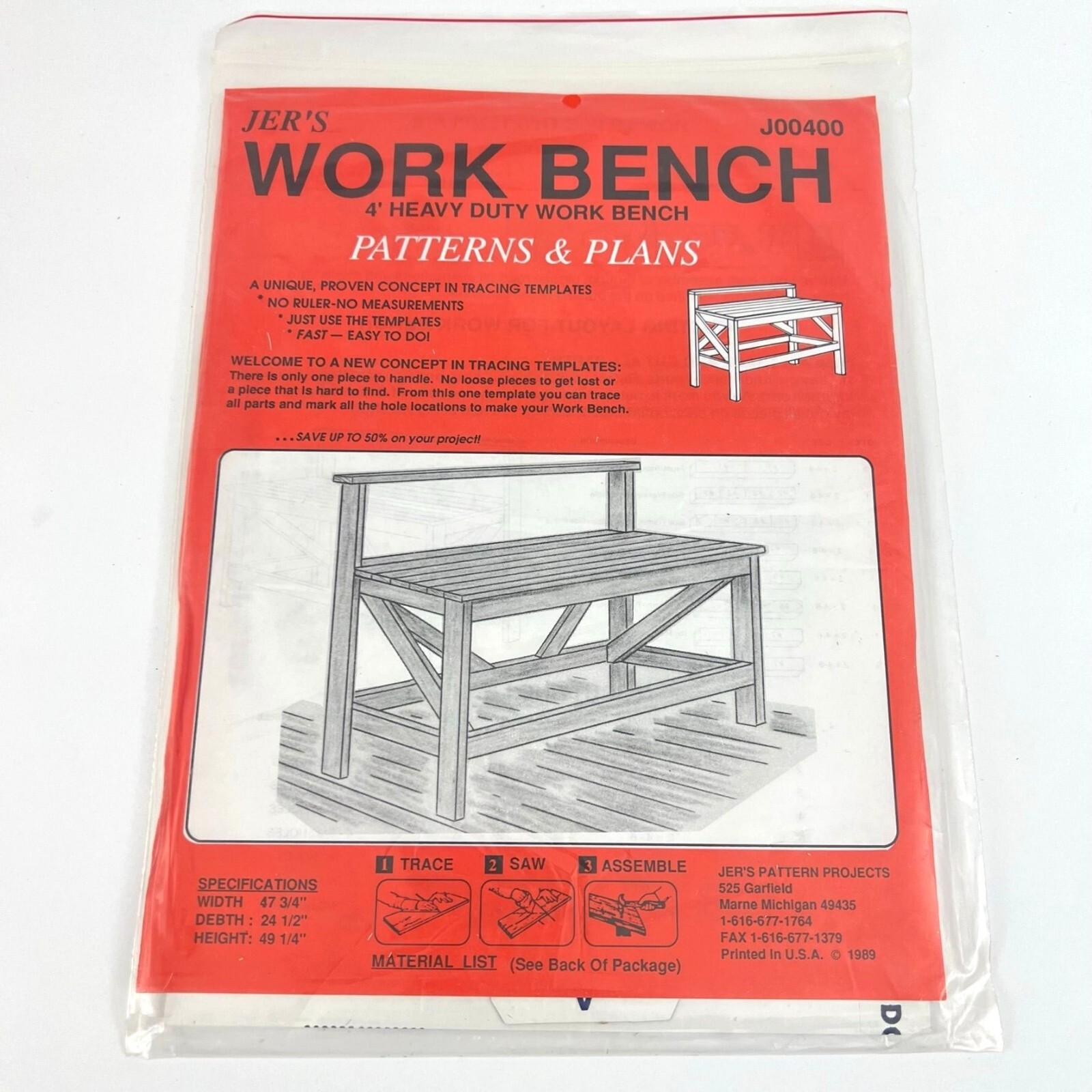 Jer’s Patterns & Plans Work Bench 4 feet Heavy Duty J00400