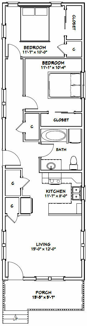 16×54 House — 2 Bedroom 1 Bath — 864 sq ft — PDF Floor Plan — Model 1A