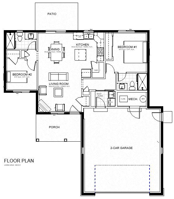 Custom Home House Building Plans 2 bedroom Blueprints 900 sq ft PDF files