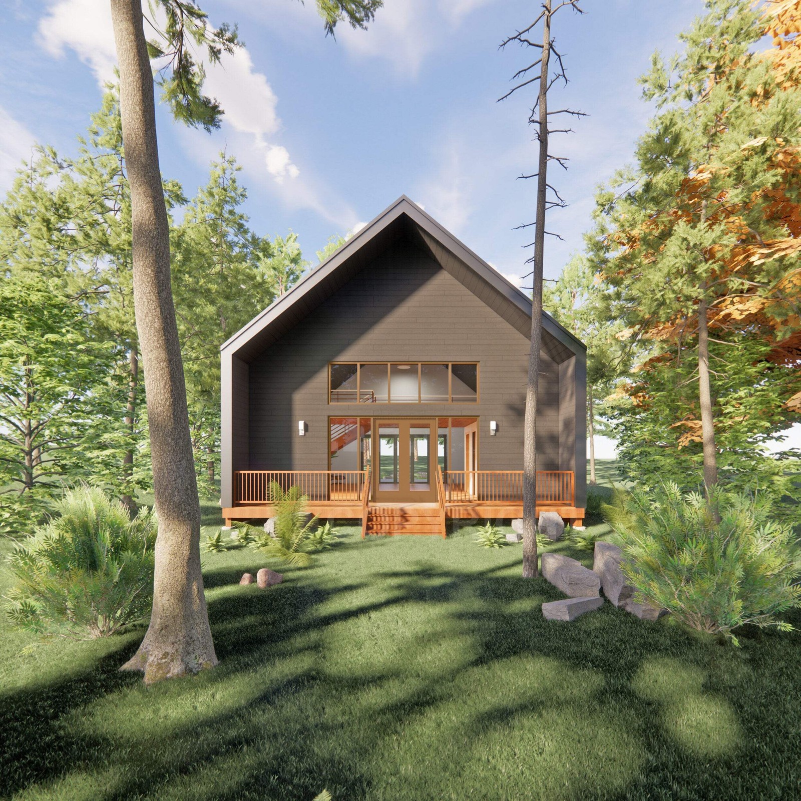 Modern Vacation Cabin Loft 30′ x 30′ Open Plan Cabin / Design Blueprint House Co