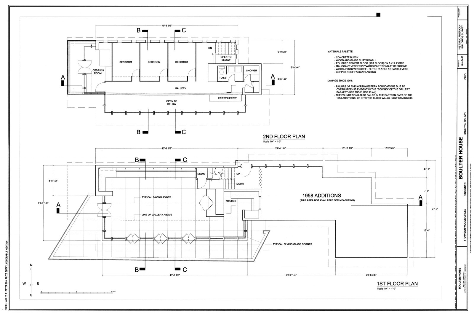 Frank Lloyd Wright, Midcentury Modern Boulter home, PRINTED architectural plans