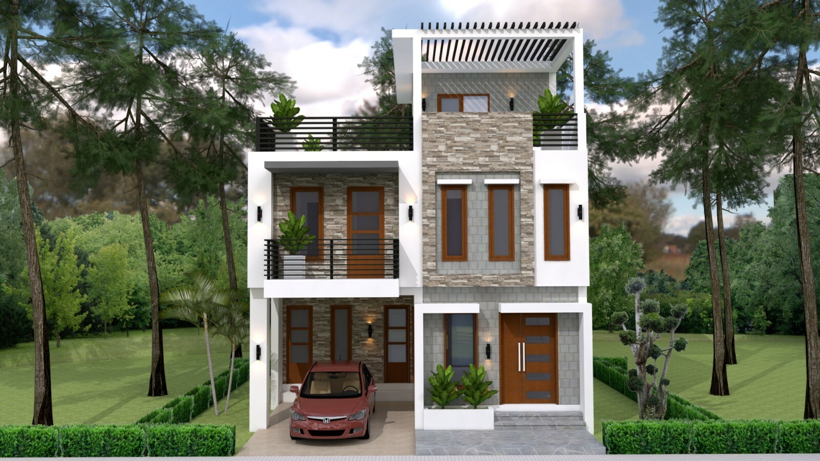 26×36 Small House Design 3 Beds 3 baths 8×11 Meter Terrace Roof (A4 Hard Copy)