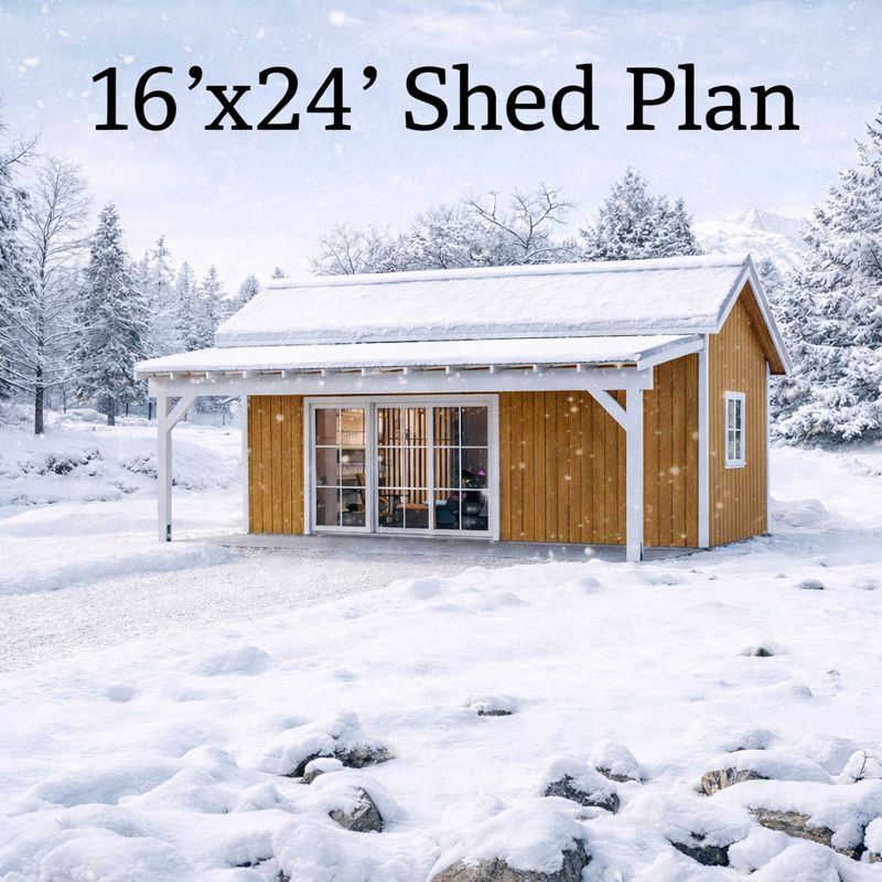 16’x24’ Shed Plan with a Covered Patio-Backyard Guest House designs