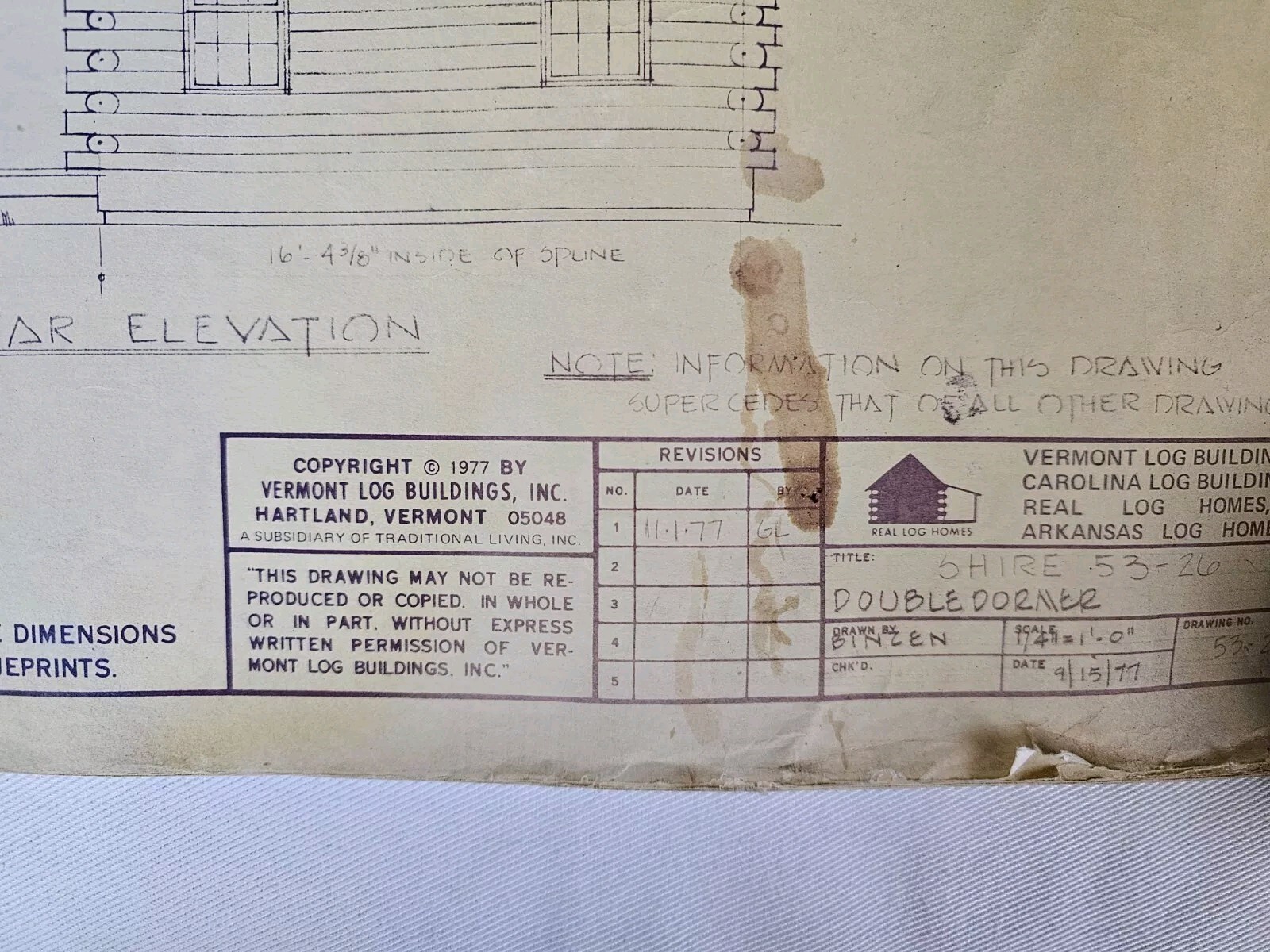 Vtg Vermont Log Buildings Shire 53- 26 Scale Blueprints Log Home 1977 (16) Pages