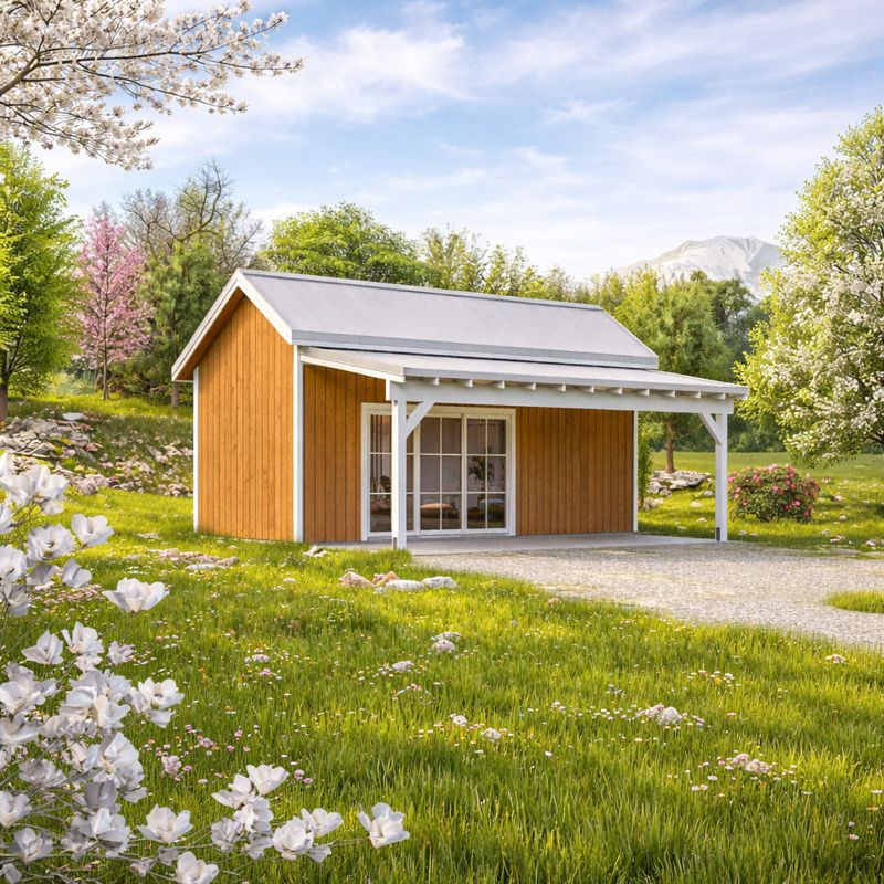 16’x24’ Shed Plan with a Covered Patio-Backyard Guest House designs