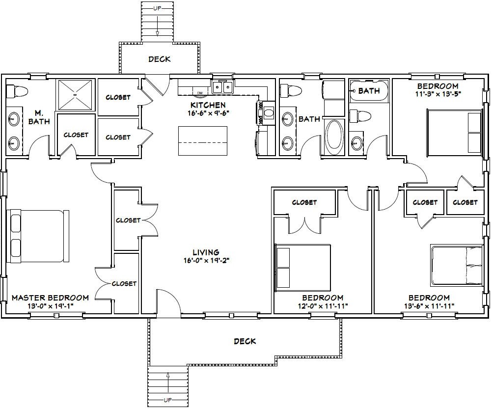 60×30 House — 4 bedroom 3 Bath — 1,800 sqft — PDF Floor Plan — Model 4C