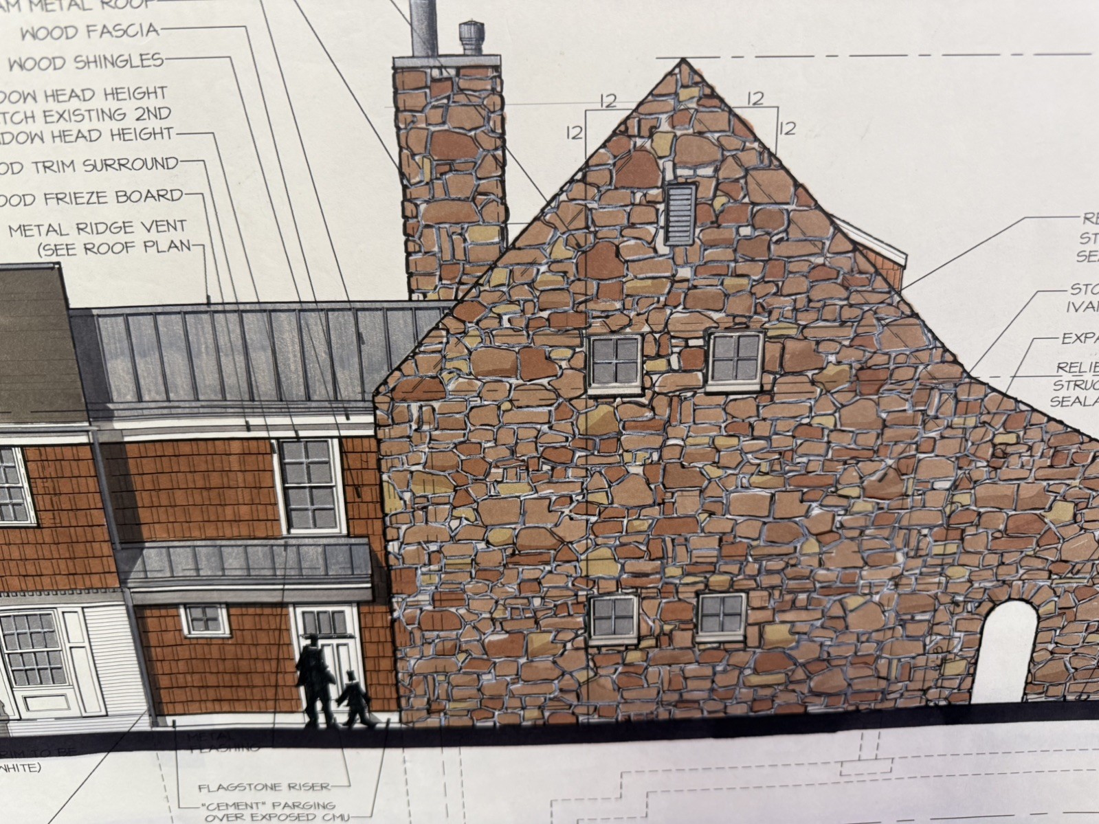 Architectural Renderings 4 Sheets Hand-Colored Elevations 30×42 Design Drawings