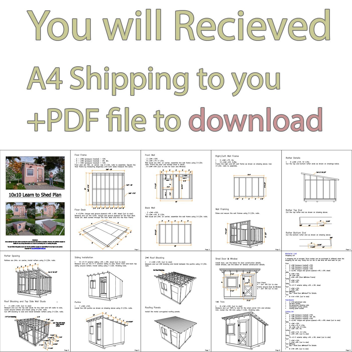 10×10 Learn to Shed Plan (PDF Plans and A4 Hard Copy)
