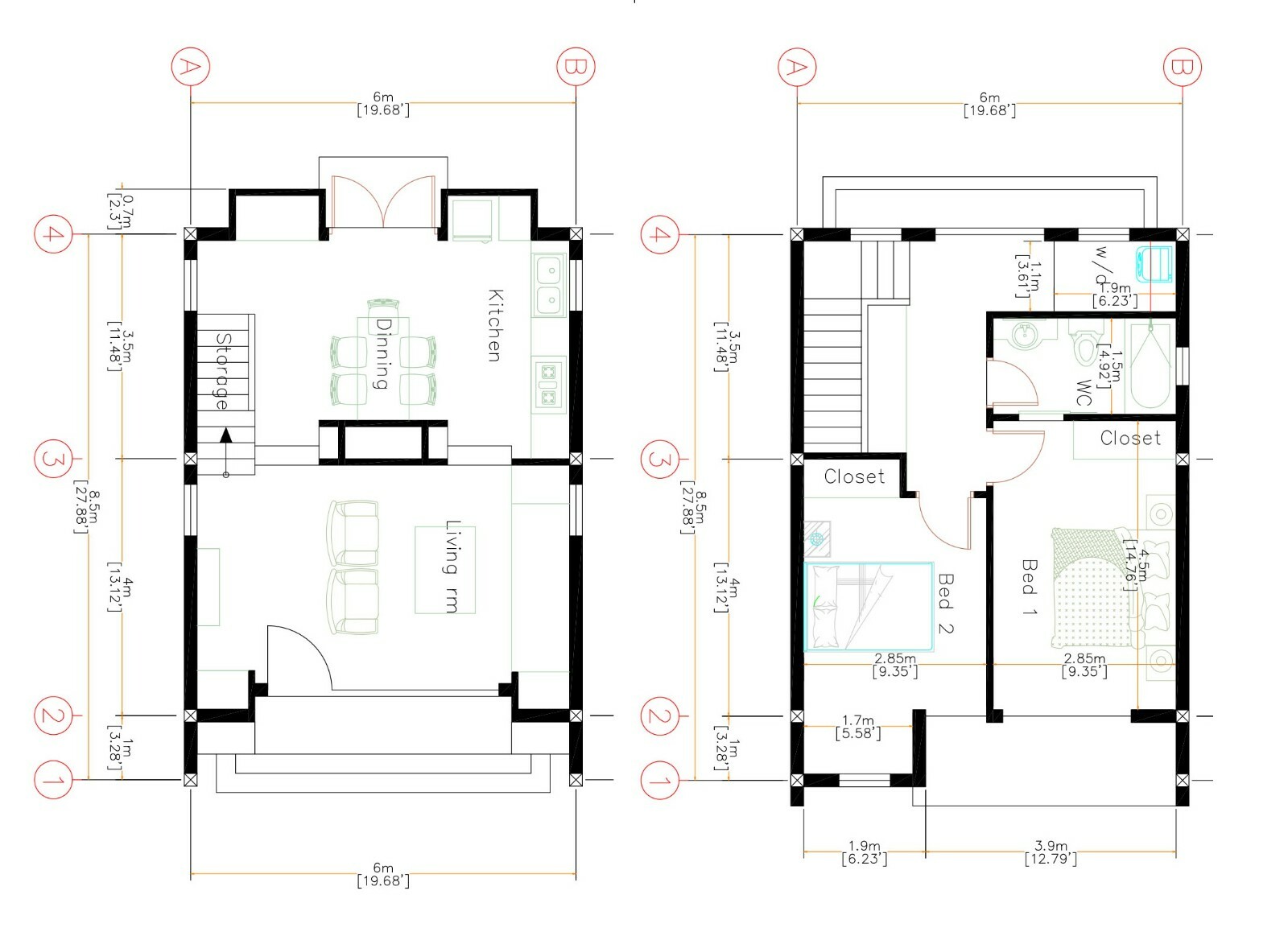 20×30 Feet Small House Design 6×8.5 Meter 2 Beds 1 Bath Shed PDF (A4 Hard Copy)