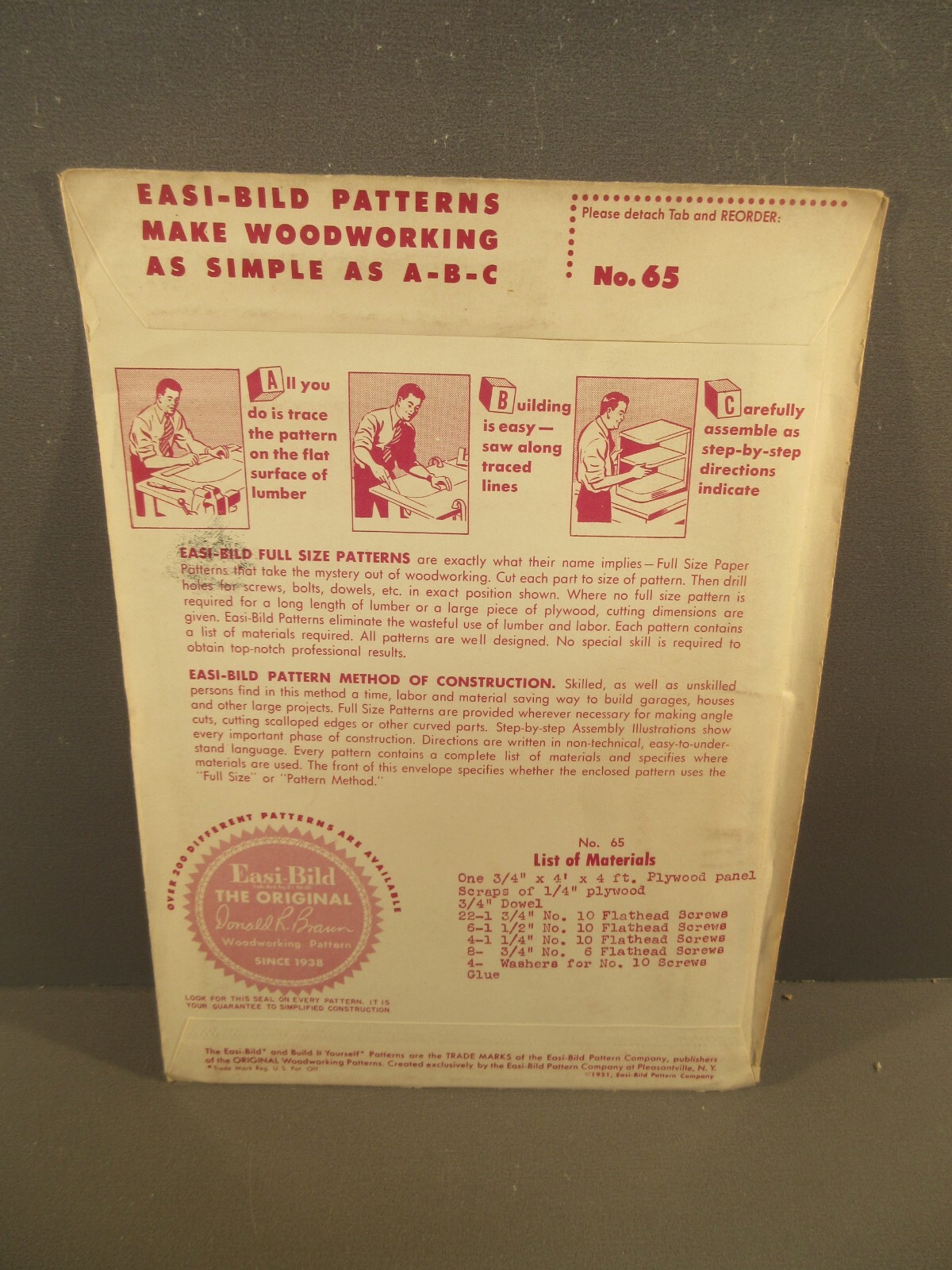 1952 Easi-Bild No 65 Toy Chest On Wheels Build It Yourself Plans