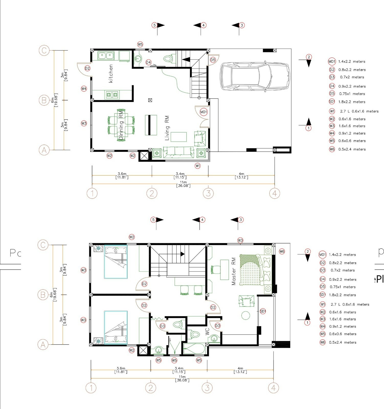 Small House Plan 20×36 Feet 6×11 Meter 3 Beds 3 Baths Shed Roof (A4 Hard Copy)