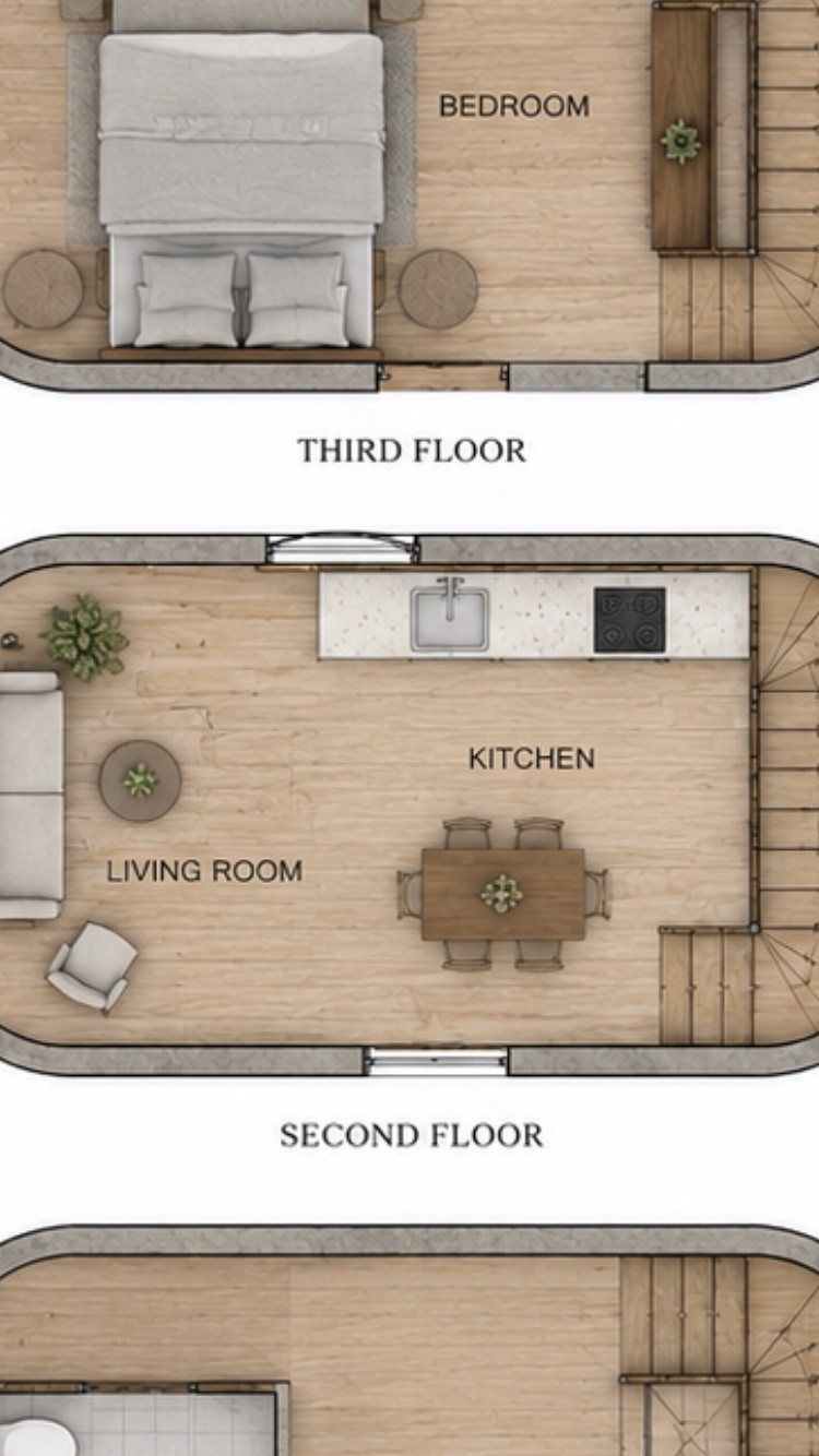 Tiny Home House Plans One Bedroom One Bathroom Three Floors