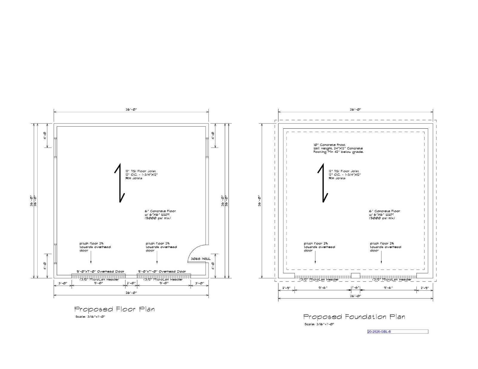 26’X26′- 26’X246 GABLE ROOF 2 CAR GARAGE PLANS GARAGE PLAN 20-2626-GBL-1