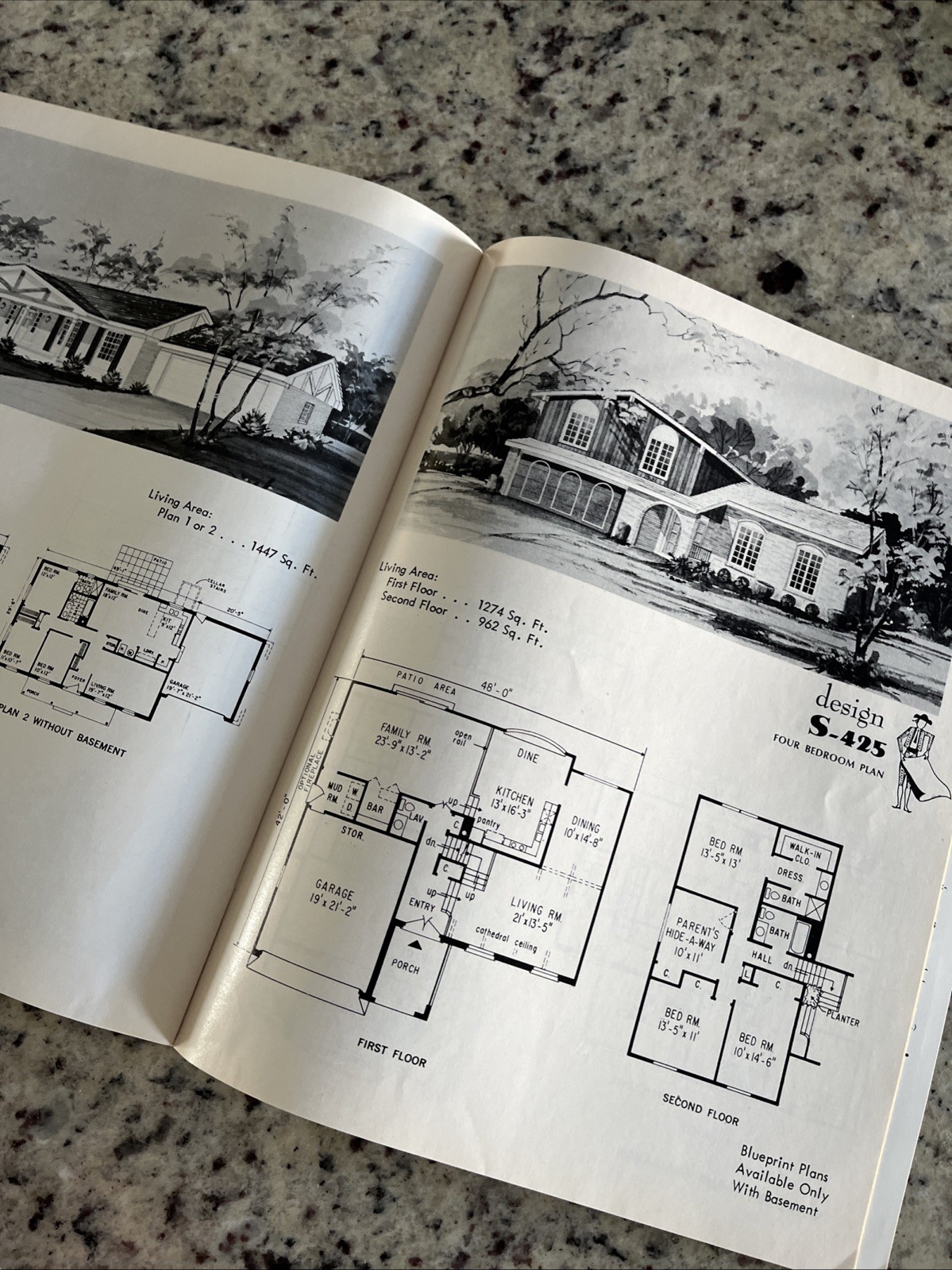 Vintage 1972 MCM Spanish Tudor Home Plans Design Catalog Blueprints Ranch Split