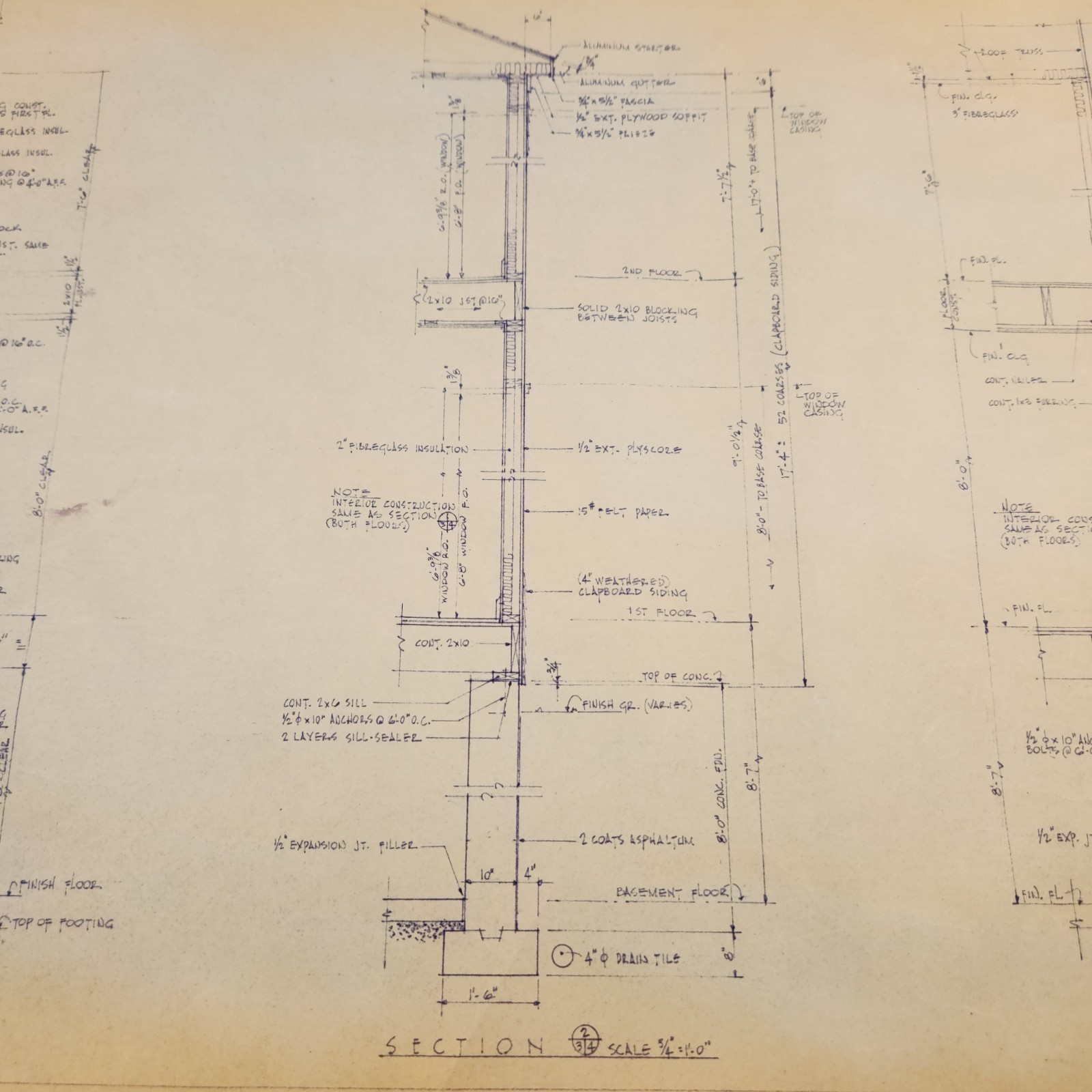 Vintage House Blueprint 33×17 1964 Mid Century Modern Drawing Art Glen Ellyn IL