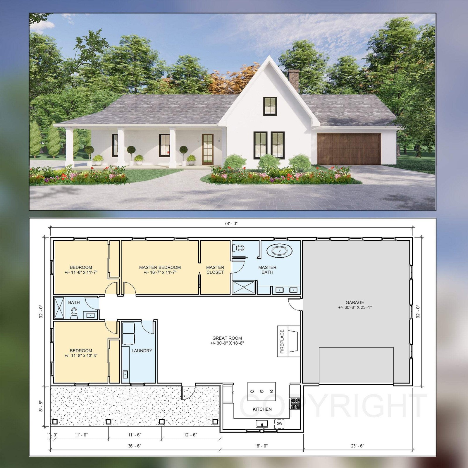 Chestnut Springs – Mid Century Studio McGee Inspired – House Plan Design – 3 Bed