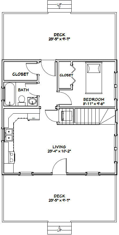24×24 House — 3 Bedroom 3 Bath — 1,660 sq ft — PDF Floor Plan — Model 1A