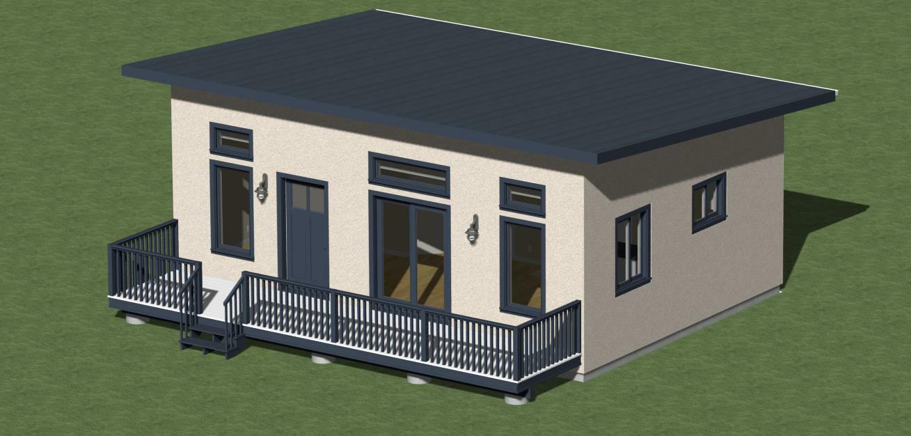 Smal Home Modern Style House Plans 560 square feet and open kitchen living area.
