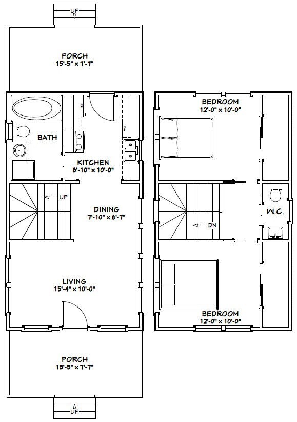 16×28 House — 2 Bedroom 1.5 Bath — PDF Floor Plan — 787 sq ft — Model 5