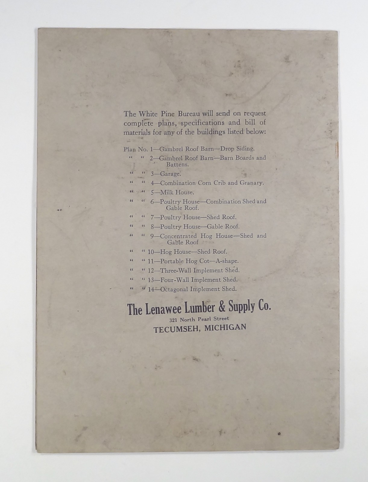 1917 3-WALLED OPEN SHED Farm Plans Specs & Materials WHITE PINE BUREAU #12 {e}