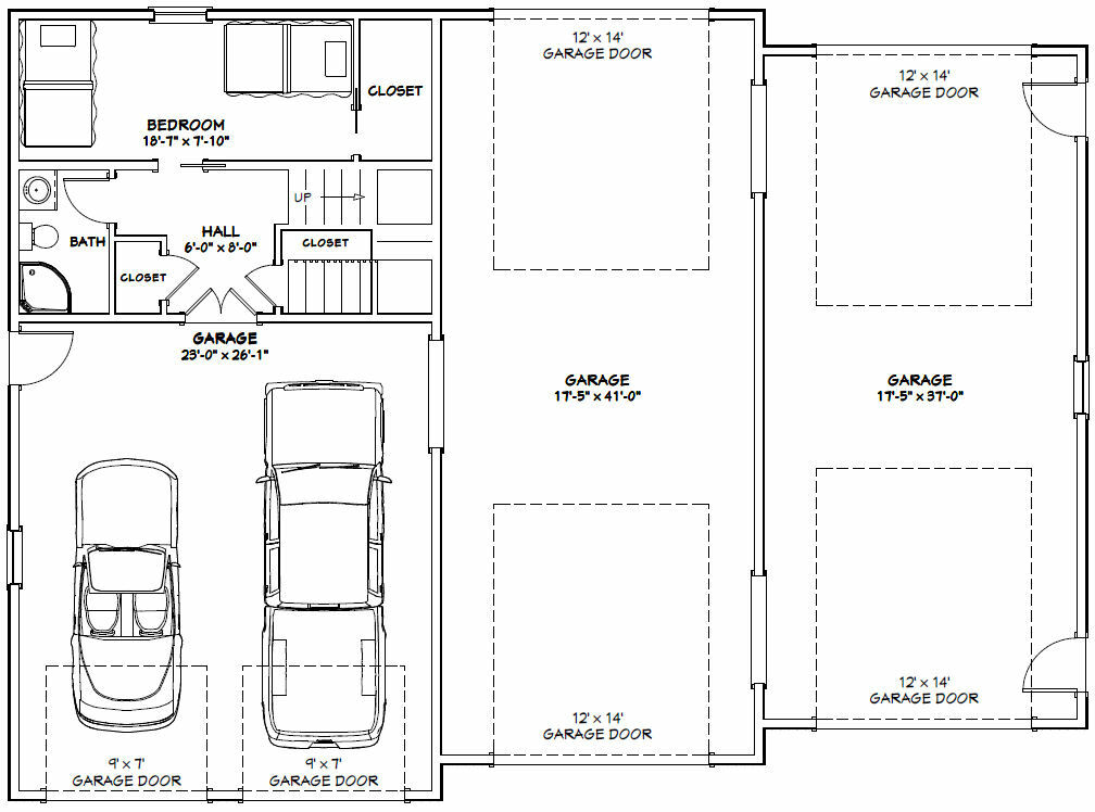 60×44 Apartment with 2-Car 2-RV Garage – PDF FloorPlan – 1,415 sqft – Model 1B