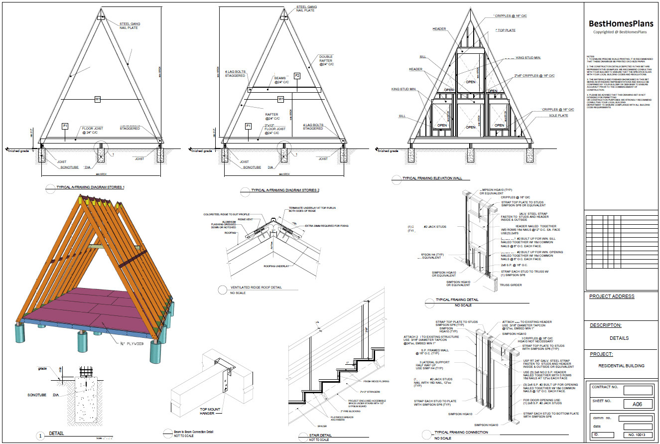 23’x41’ 1 Bed 1 Bath Modern A-Frame Cabin Architectural Build Plans PDF Download