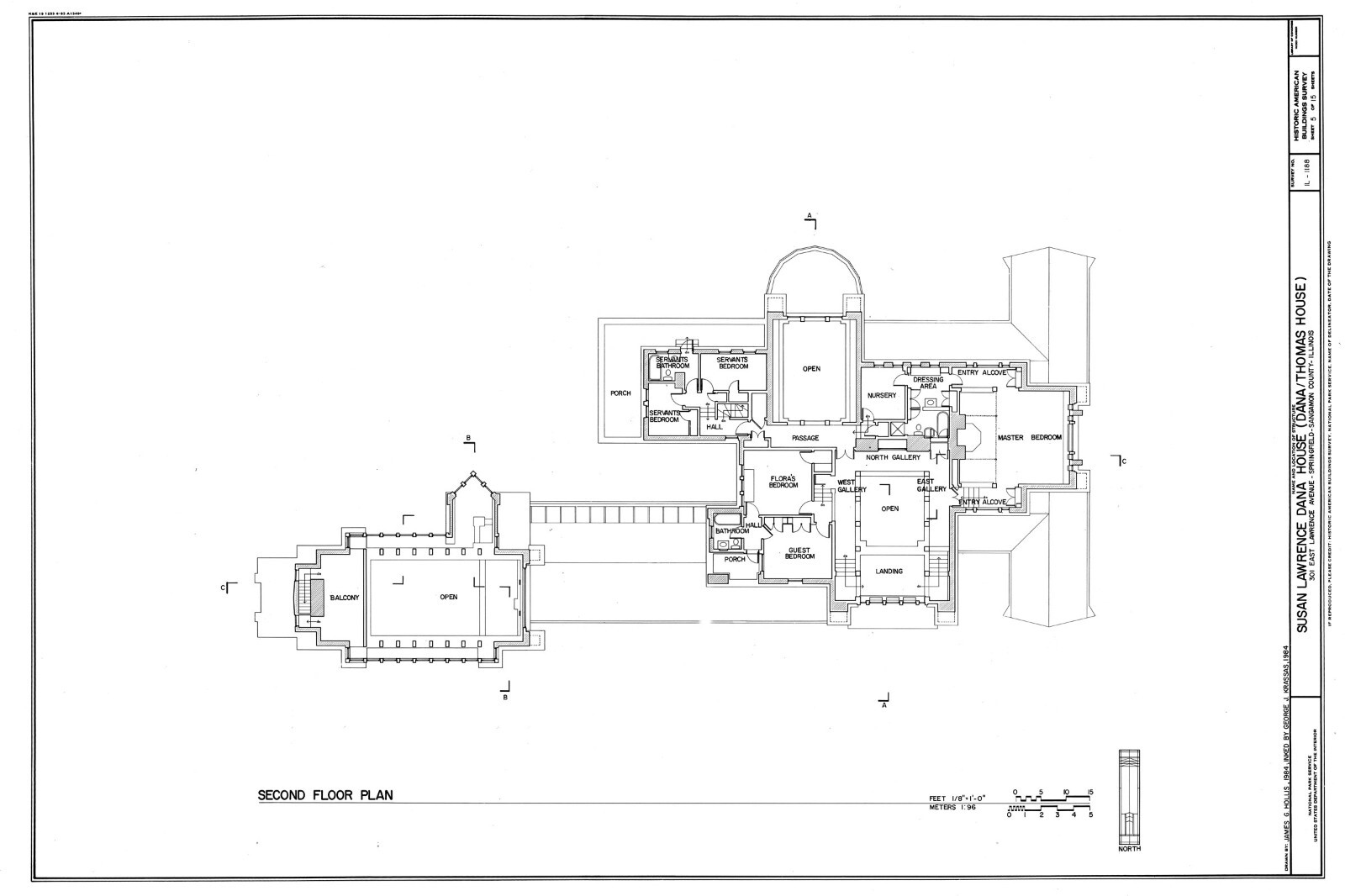 Frank Lloyd Wright’s Dana House Prairie Style home, detailed architectural plans