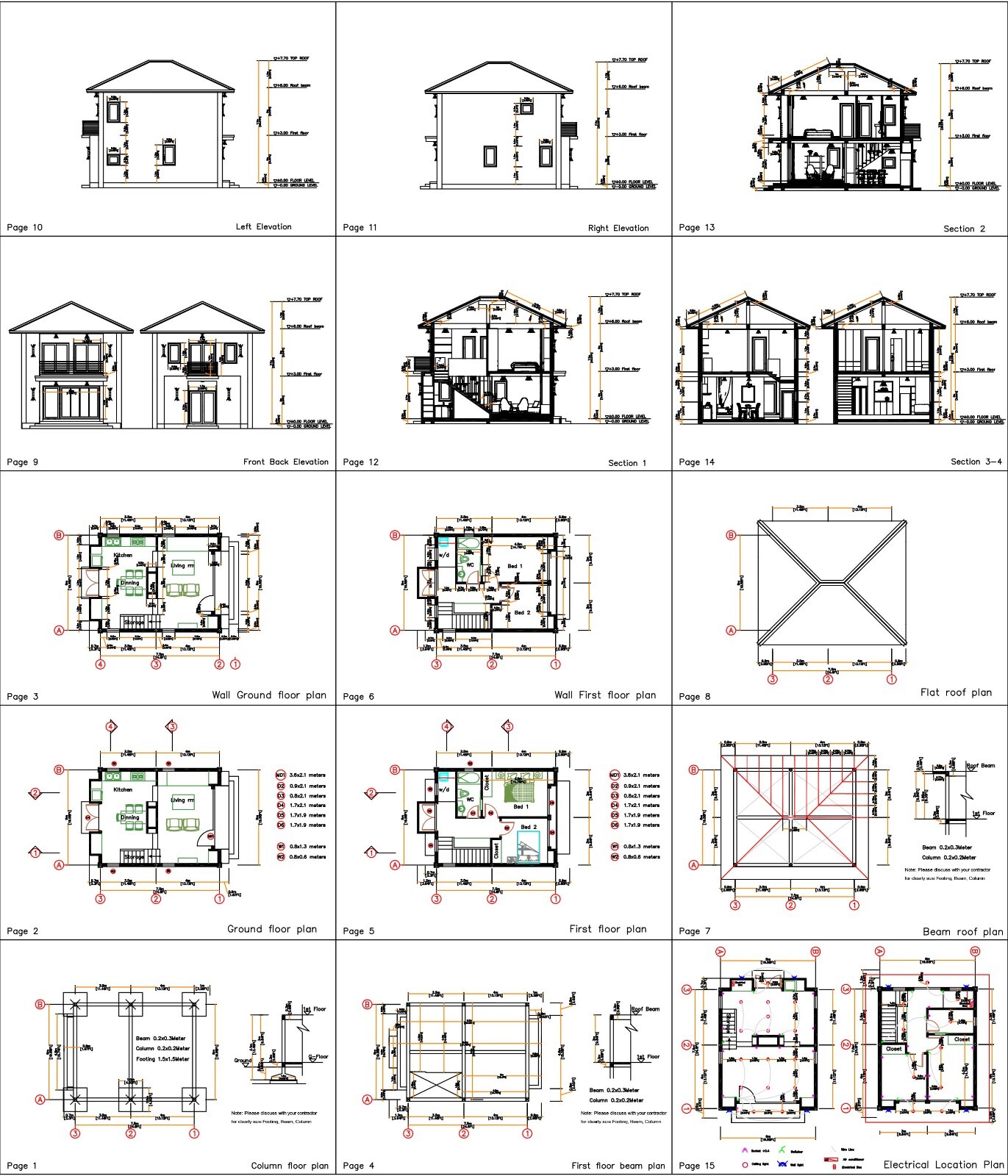 20×24 Feet House Plans 6×7.5 Meter 2 Bed 1 Bath Hip Roof PDF Plan (A4 Hard Copy)