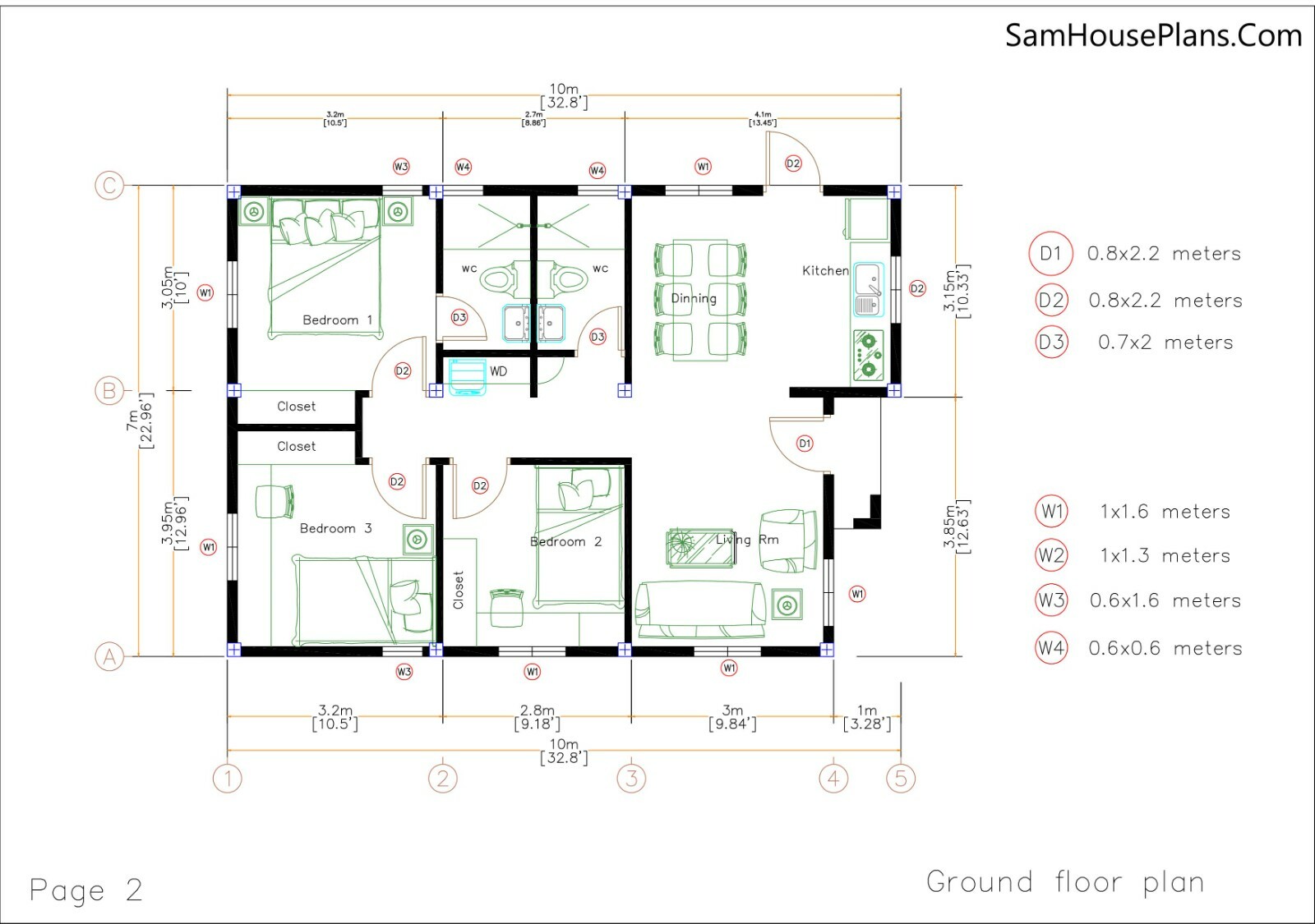House Design Plan 7×10 Meter 23×33 Feet 3 Bedrooms Terrace Roof (A4 Hard Copy)
