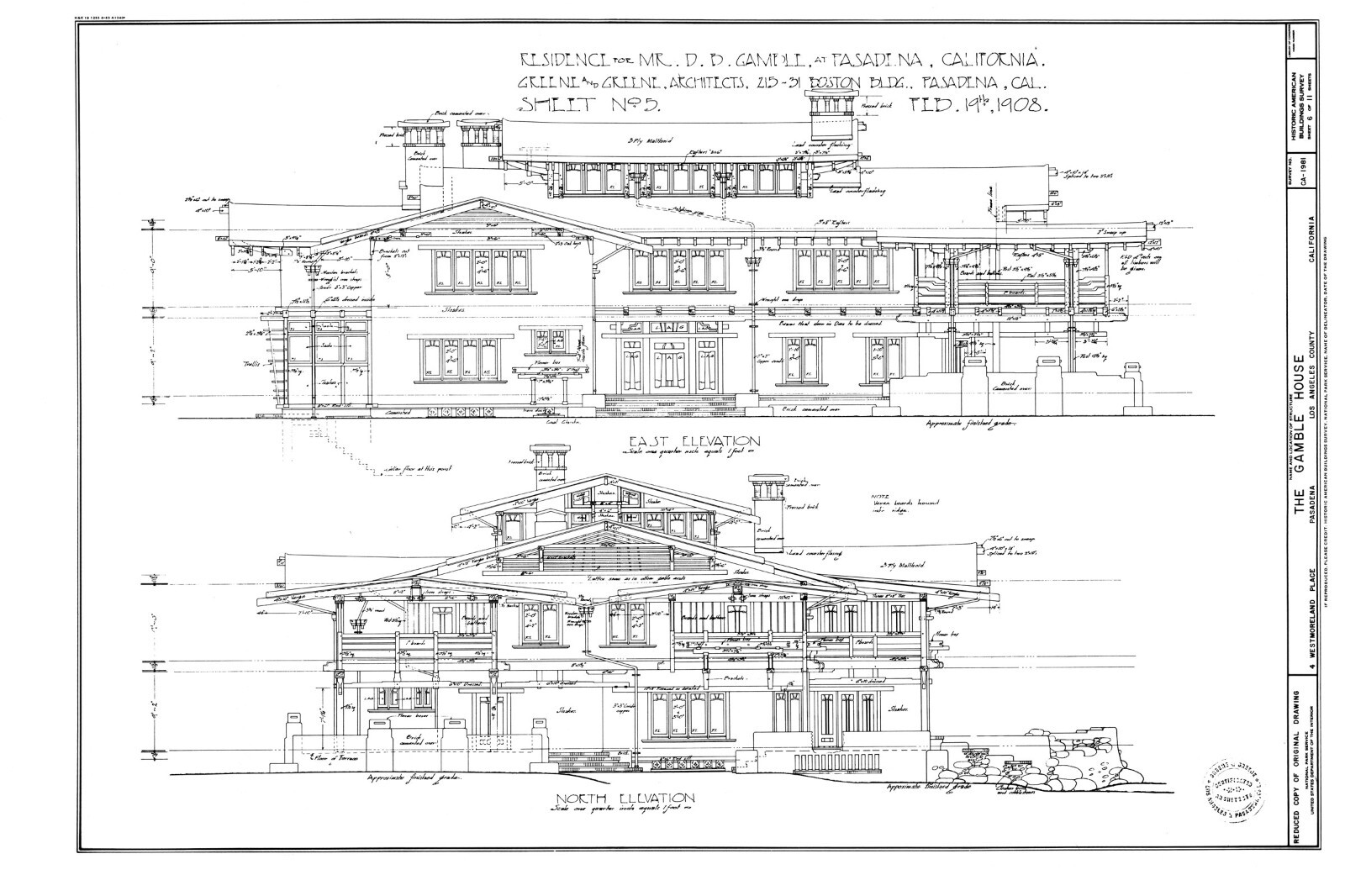 Greene & Greene’s celebrated Gamble House, Arts & Crafts detailed house plans