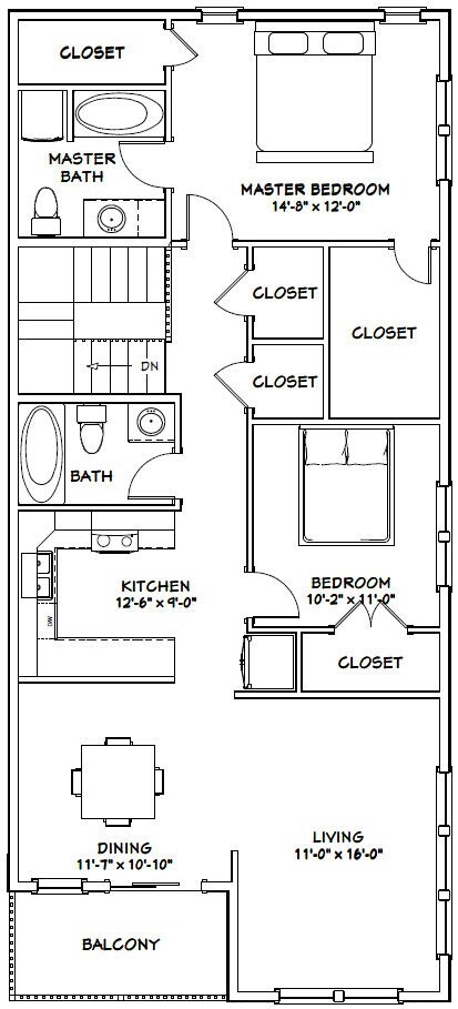 60×48 Apartment with 2-Car 2-RV Garage – PDF FloorPlan – 1,604 sqft – Model 1C
