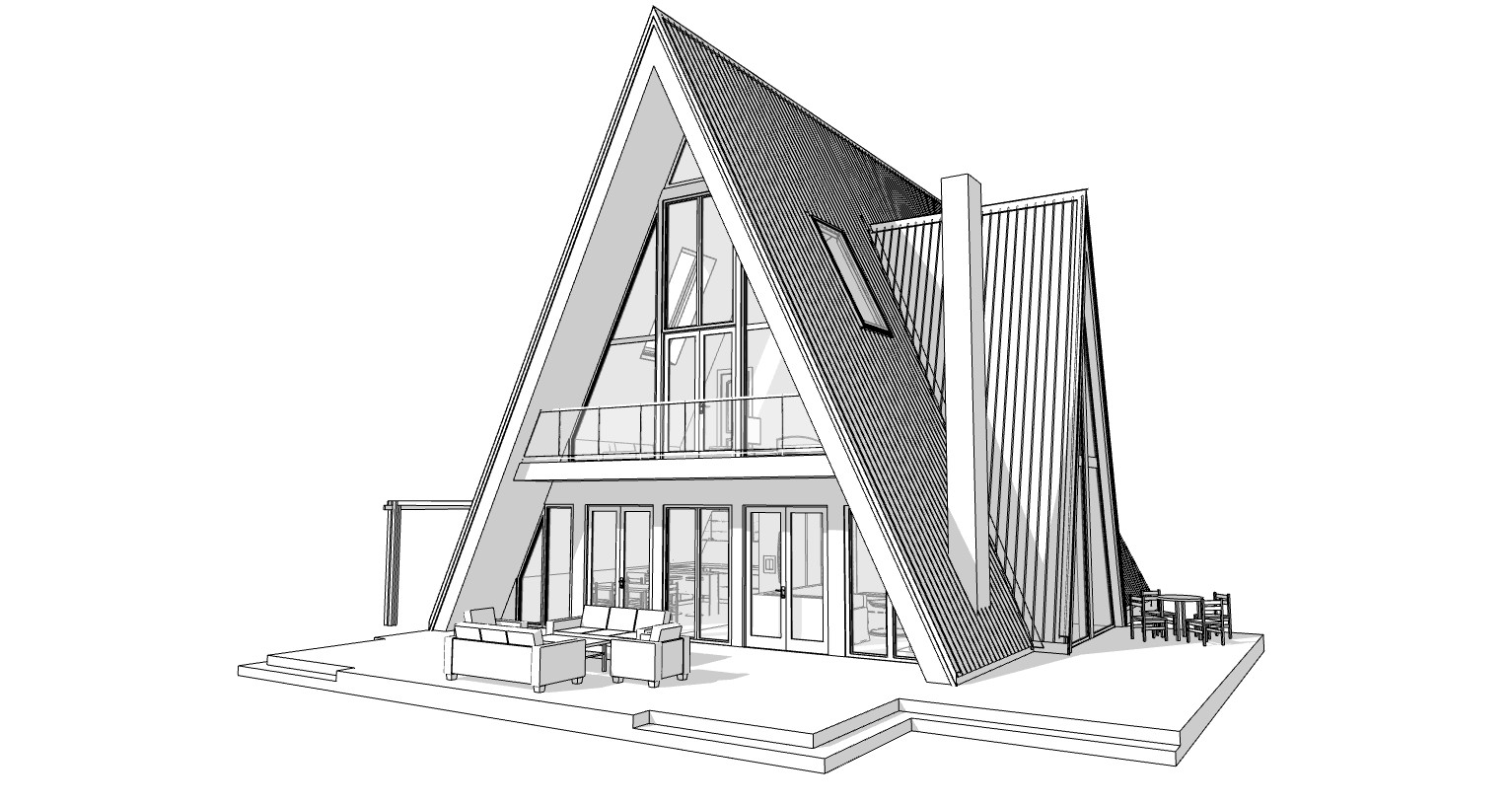 45’x57’ 4 Beds, 2 Baths A-Frame Cabin Architectural Build Plans PDF.