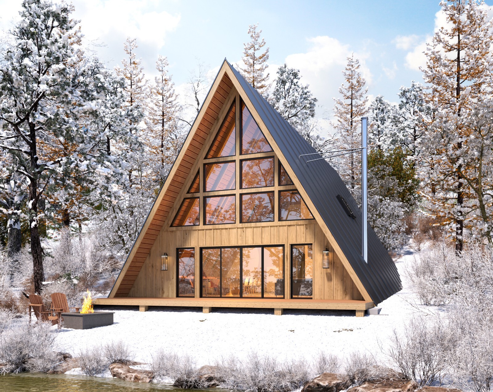 36′ x 58′ Large Modern A-Frame Cabin Architectural Plans 2500SF – PDF Download