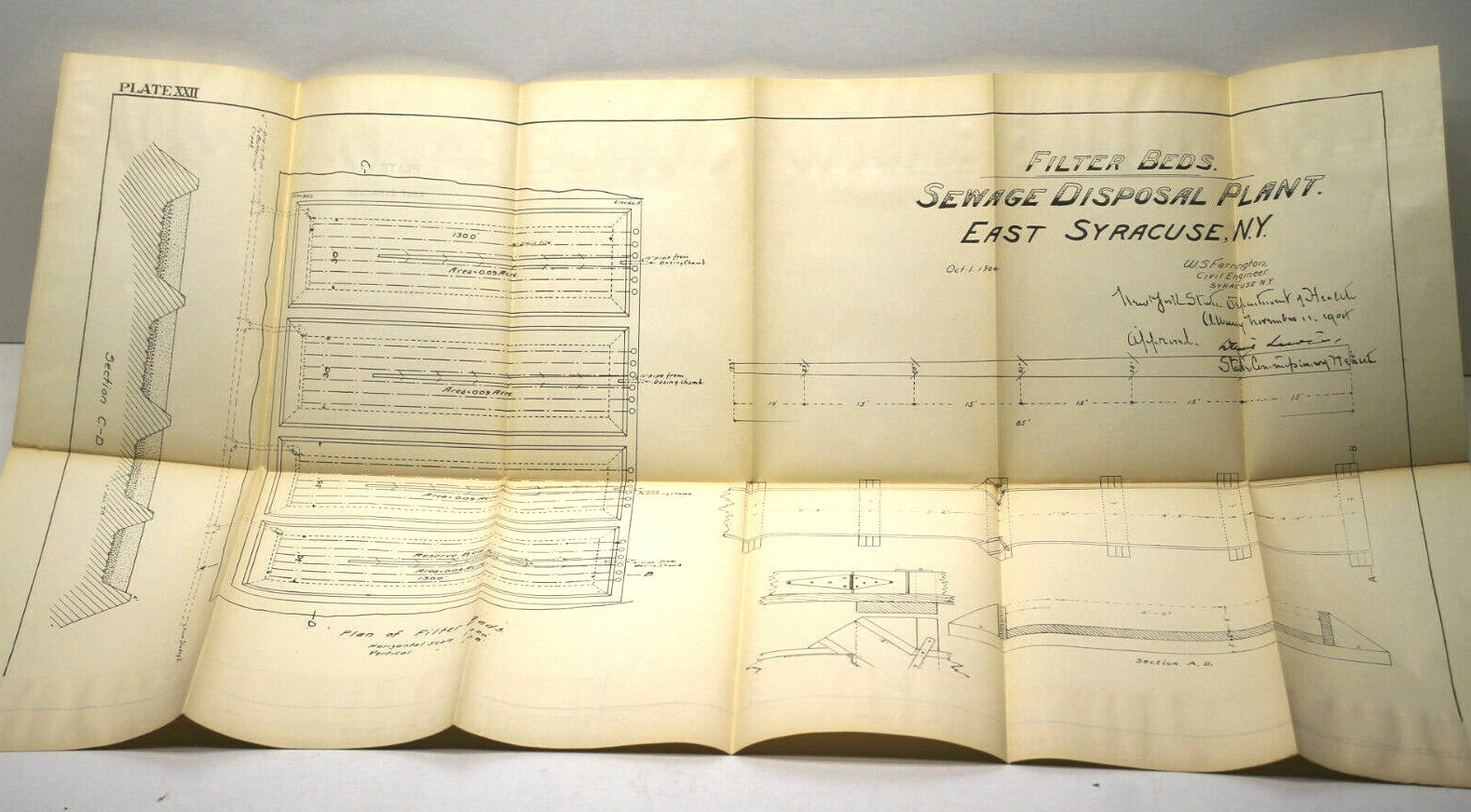 4pc 1904 East Syracuse NY 1 inch=200 Ft Maps of Proposed Sewage Disposal Plant