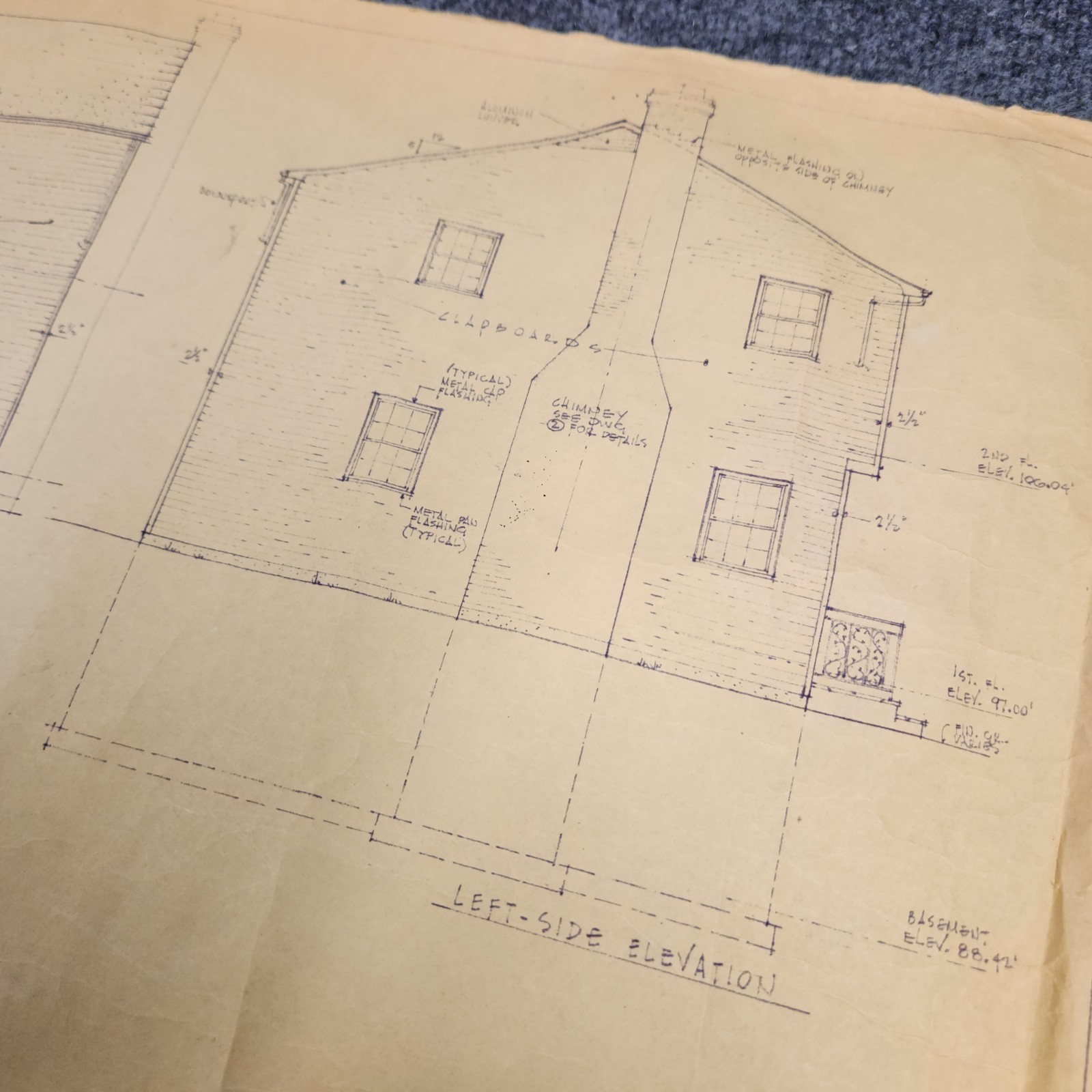 Vintage House Blueprint 33×17 1964 Mid Century Modern Drawing Art Glen Ellyn IL