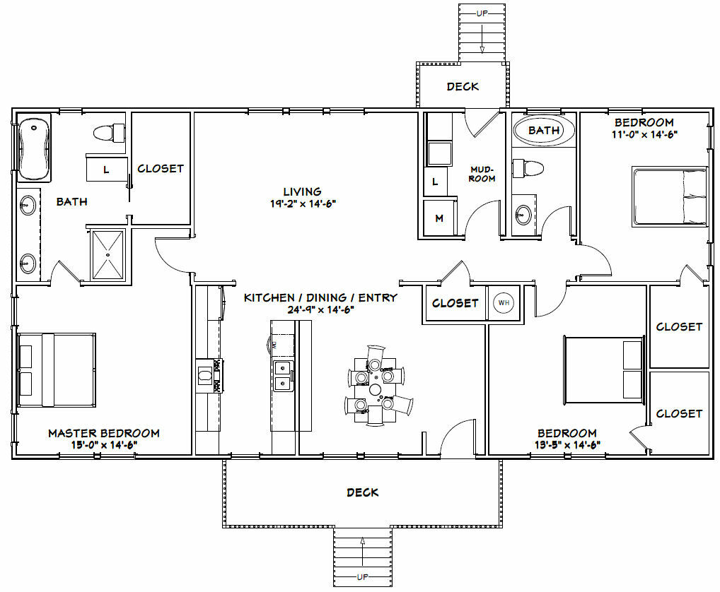 60×30 House — 3 bedroom 2 Bath — 1,800 sqft — PDF Floor Plan — Model 3