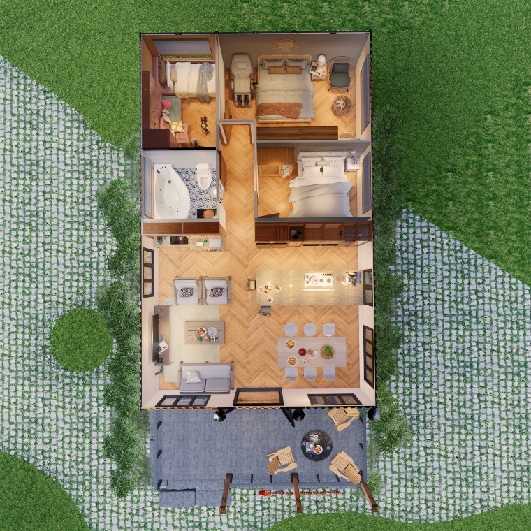 Container house plans – 3 bedrooms – 1 bathroom – Digital PDF File