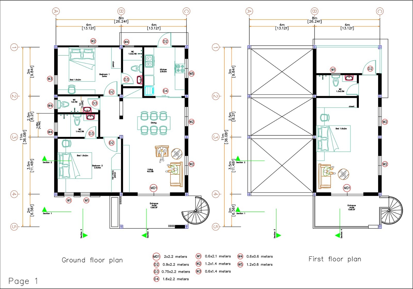 26×36 Small House Plan 8×11 Meter 2 Family House Design Shed Roof (A4 Hard Copy)