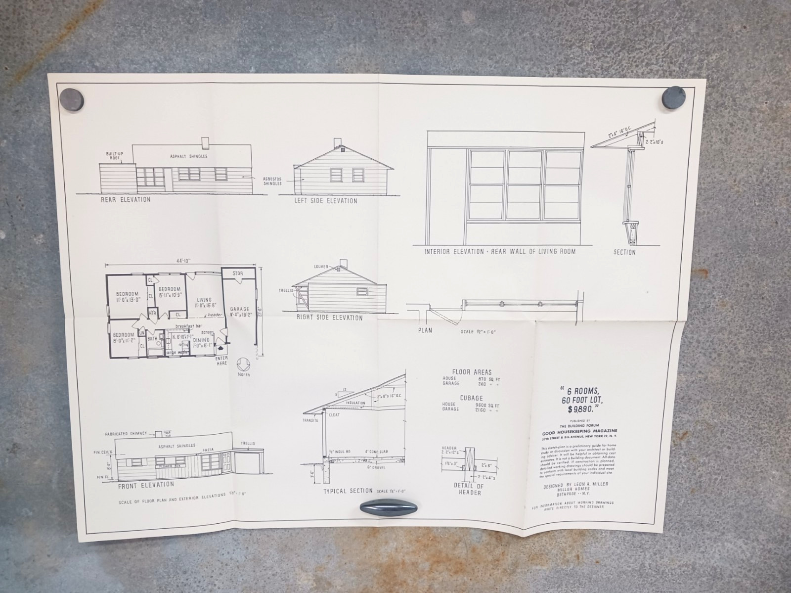 VTG 1940s 1950s 6 Rooms 60 Foot Lot Good Housekeeping House Floor Plan Cottage