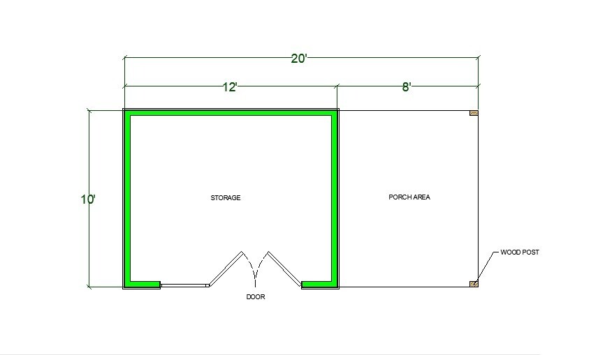 10’x20′ Modern Garden Shed Plans with Porch, Backyard Studio House blueprints