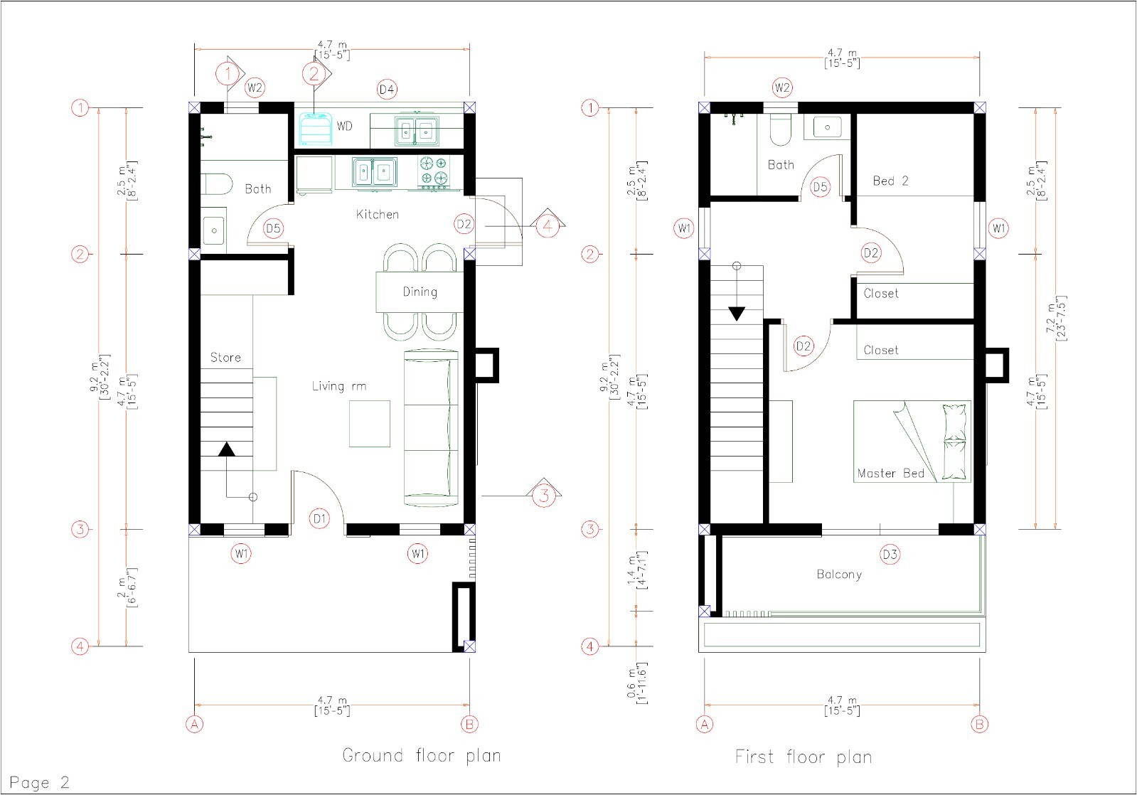 16×30 Feet Small House Plan 4.7×9 Meter 2 Bed 2 Bath Hidden Roof (A4 Hard Copy)