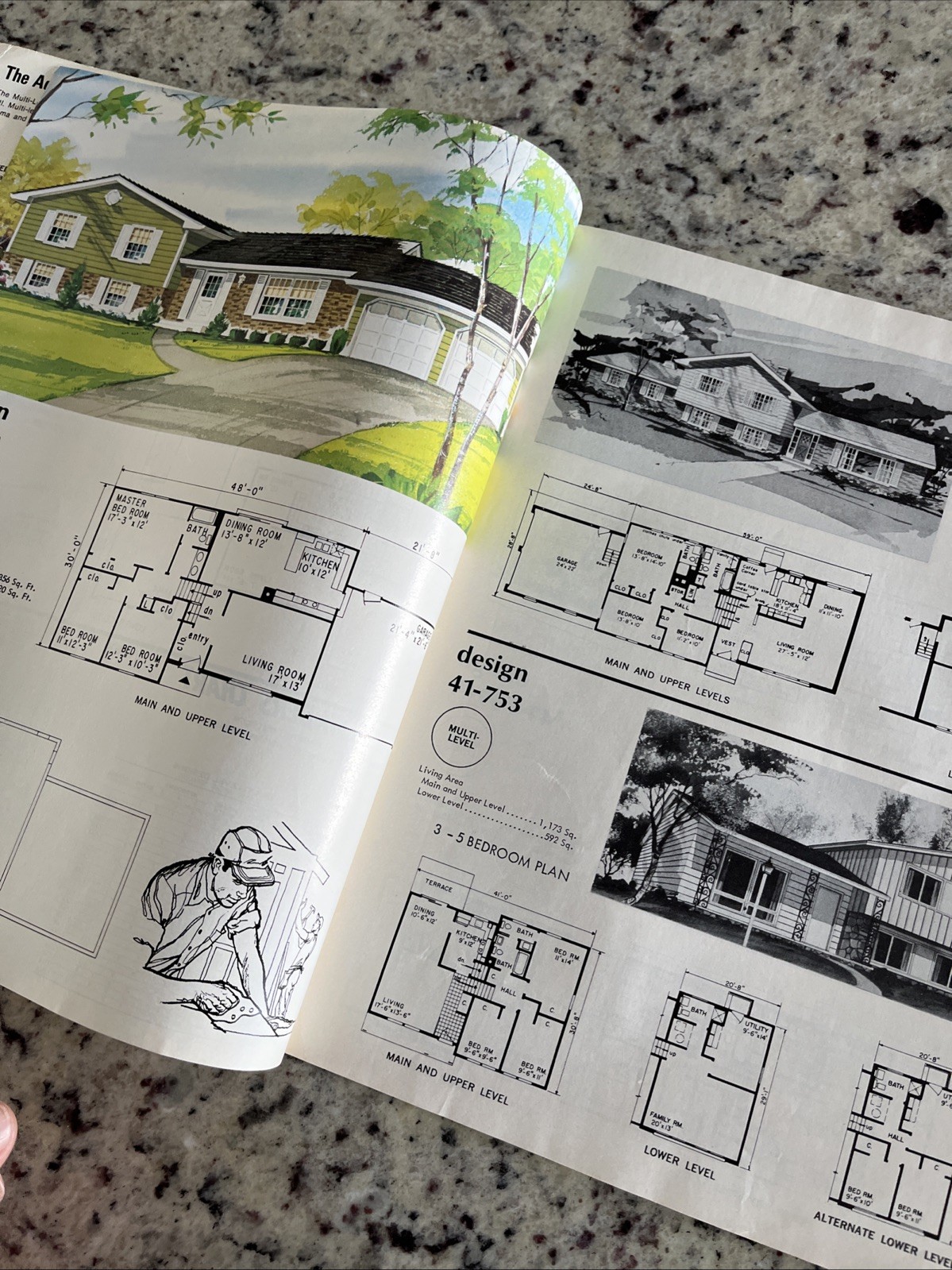 Vintage 1972 MCM Multi-Level Hillside Home Plans Design Catalog Blueprints