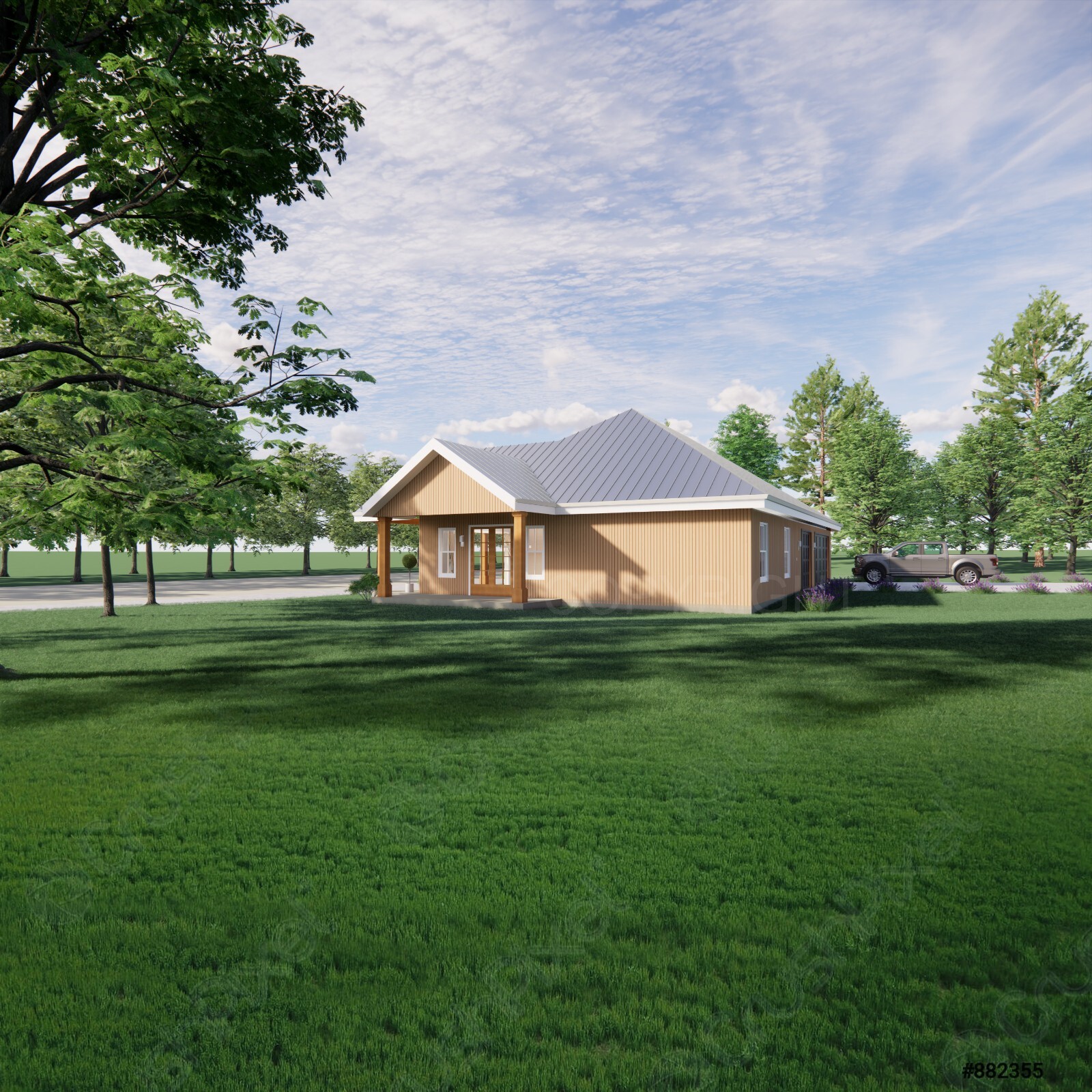 Homestead Barndominium House Plan Design – 2 Bed 1.5 Bath – 3 Garage – Blueprint