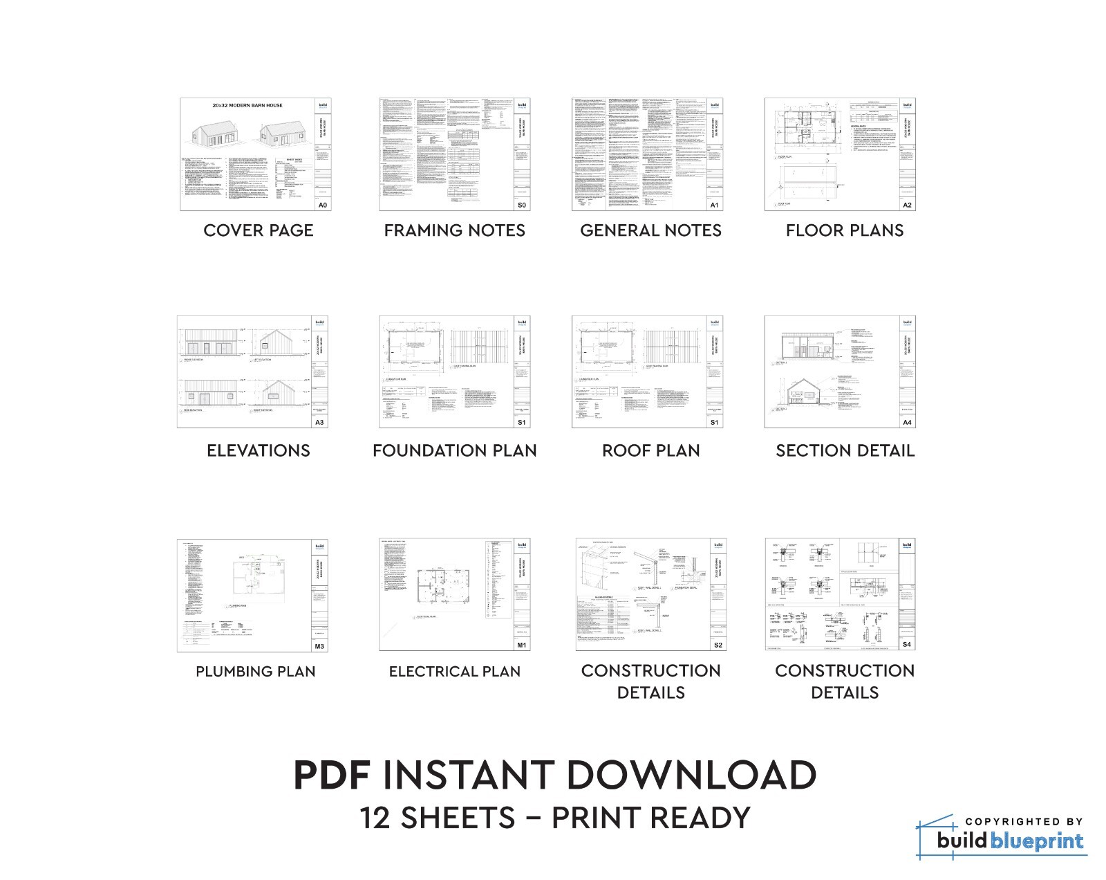 20′ x 32′ Modern Barn House Architectural Plans – PDF Download