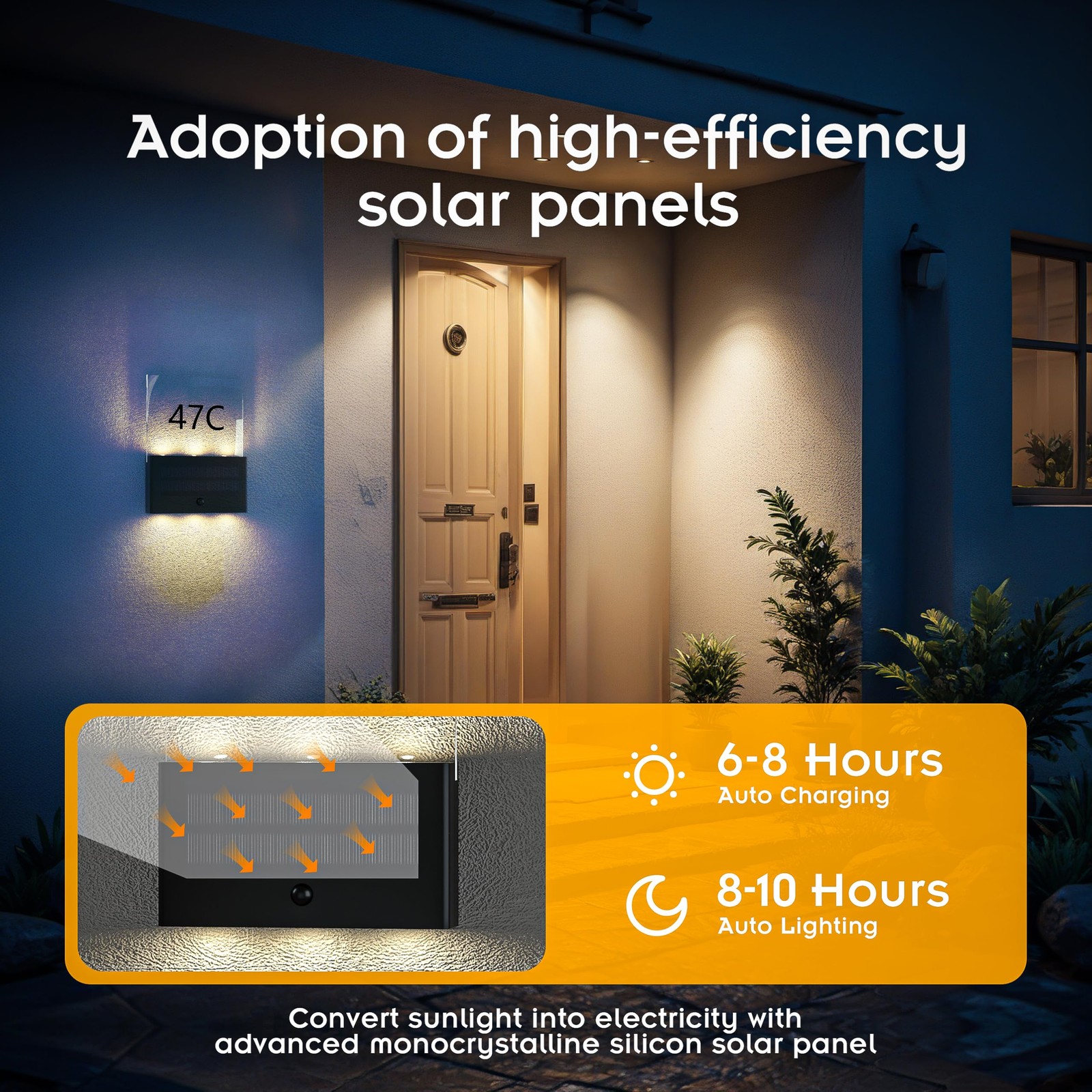 Solar House Number Light, Up/Down Design, 2025 Model, 1pack, Black