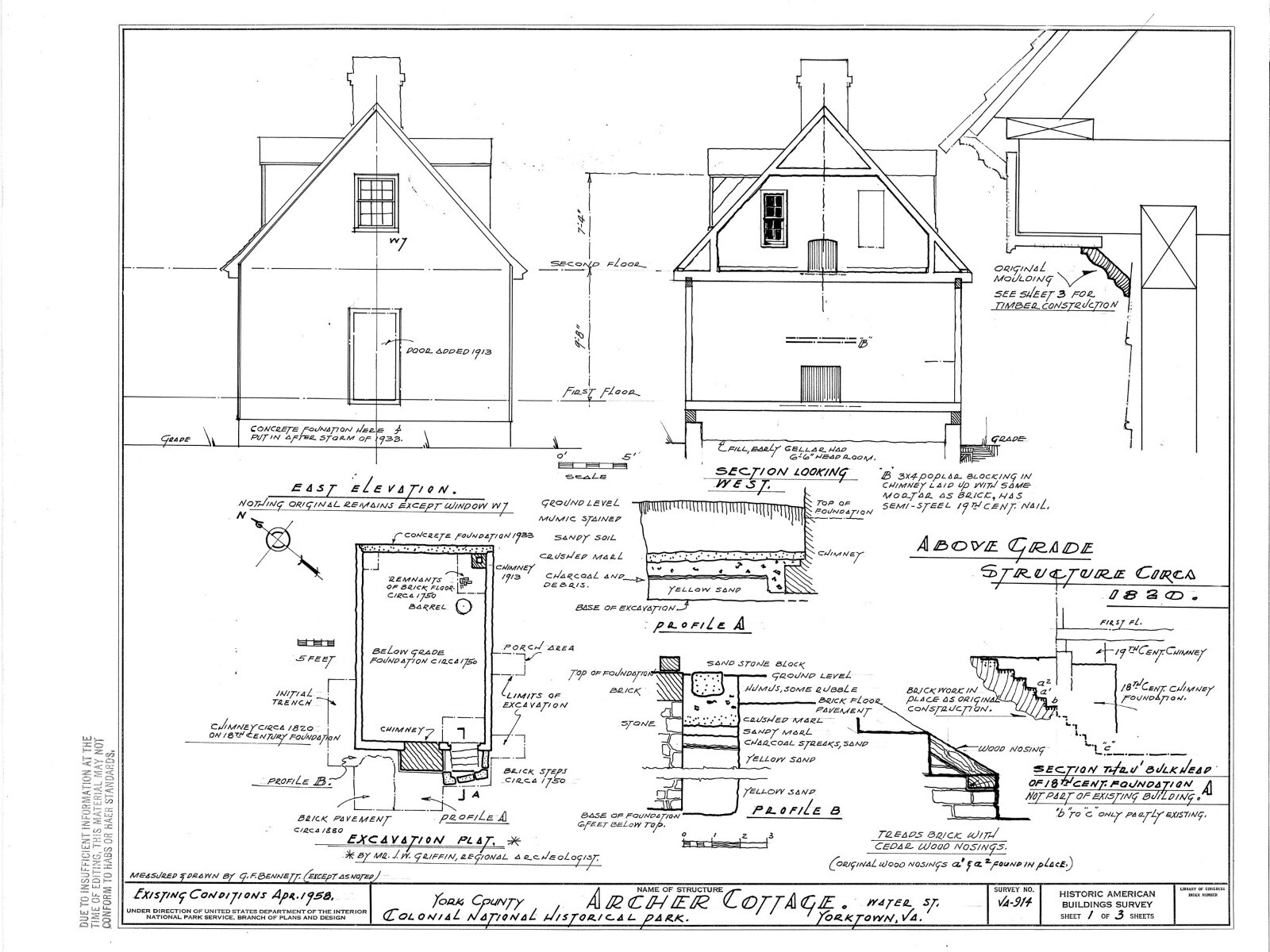 Yorktown historic colonial cottage – wood/timber frame home plans, 2 bedrooms