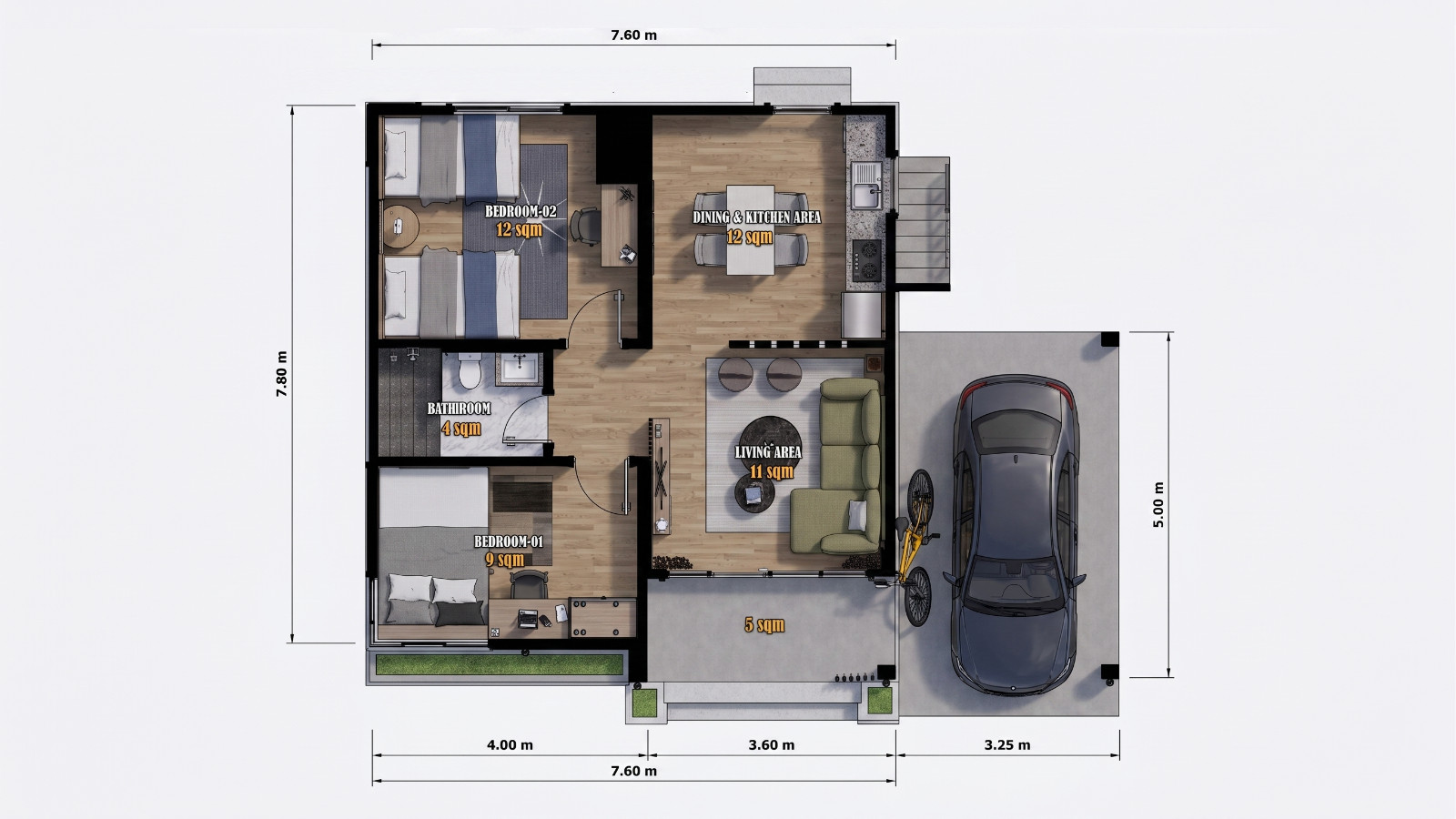 35×27 Ft House Design Plan 10.7×8.1 Meter 2 Bed 1 Bath A4 Printed PDF & CAD Plan