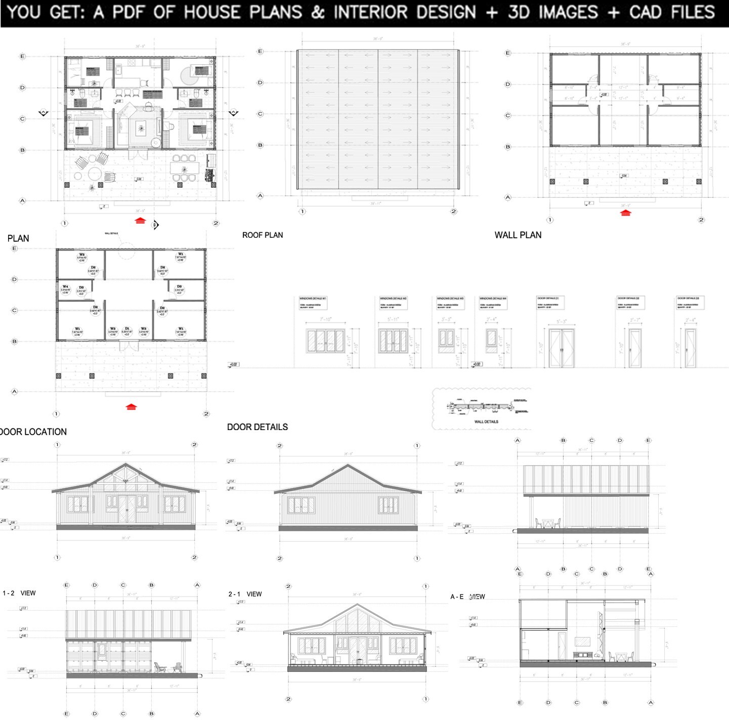 Container house plans – 4 bedrooms – 2 bathrooms – Digital PDF File