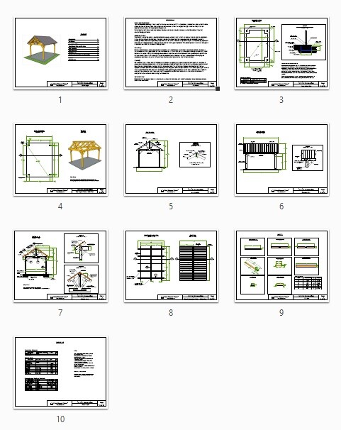 12’x16′ Wood Gazebo plans, Post Gable Complete Pavilion DIY drawings