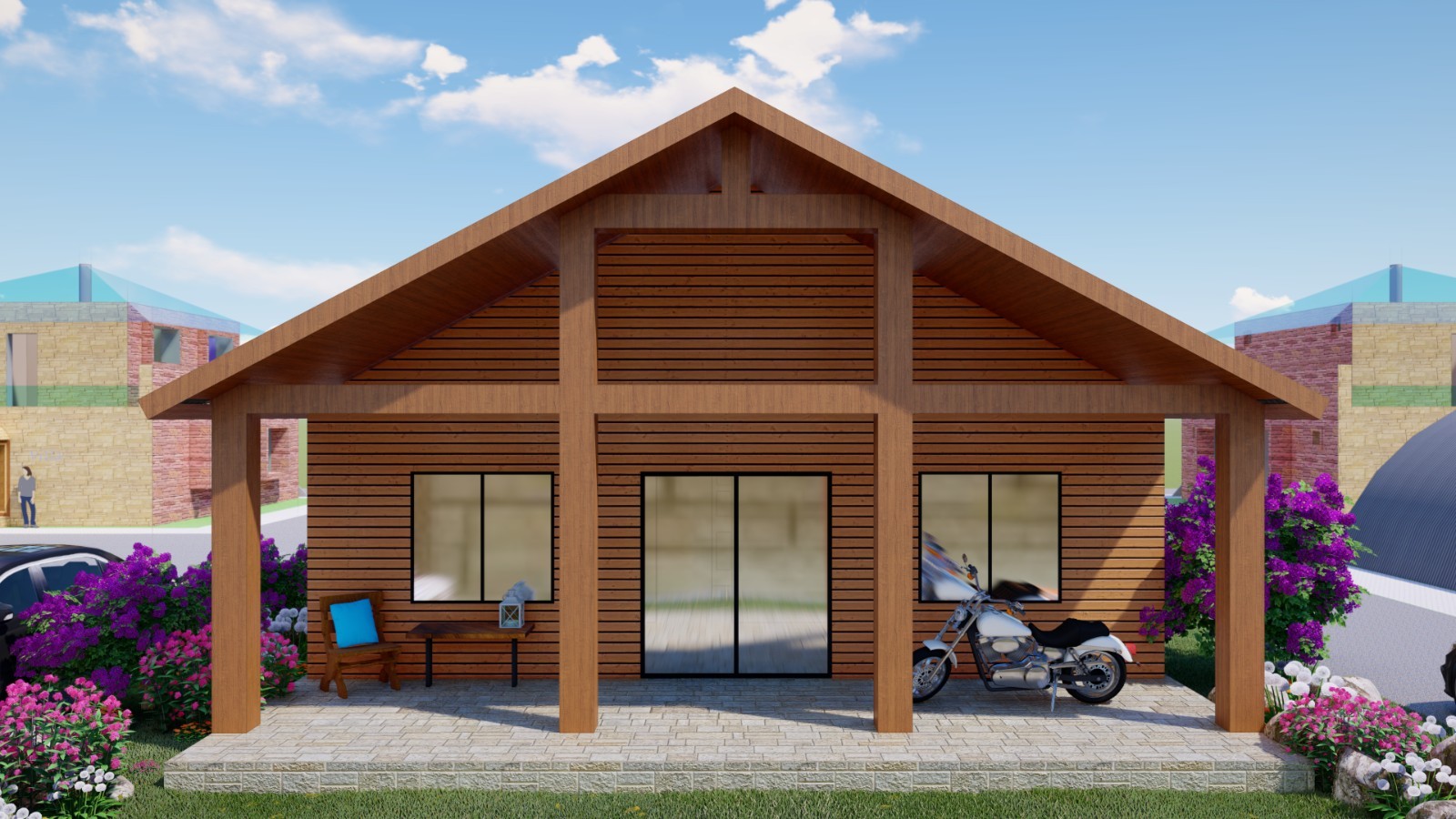Generic 952 sqft Tiny Studio Cabin Plans: Open Concept with Kitchen, Living Area